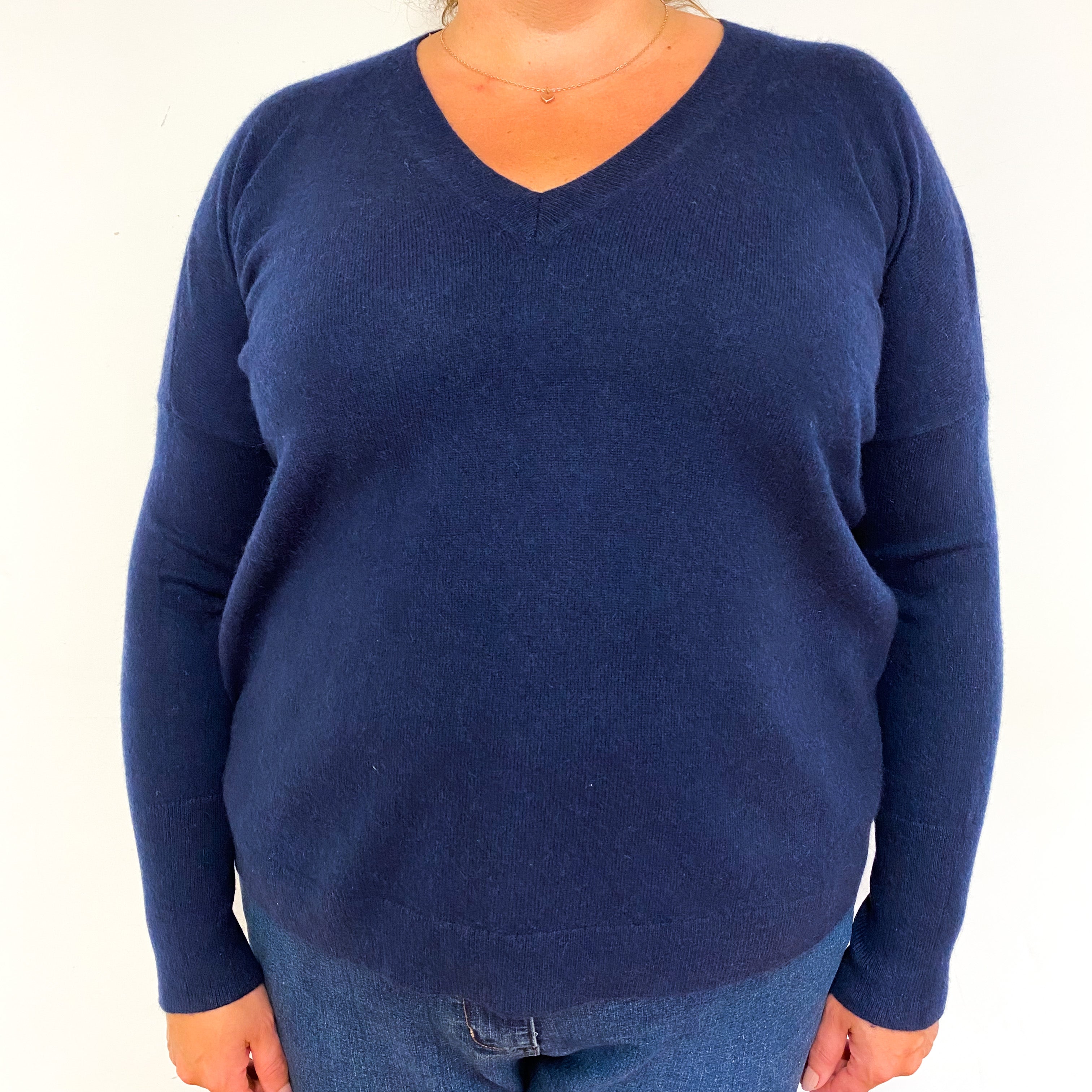 Navy Blue Boxy Cashmere V-Neck Jumper Extra Large