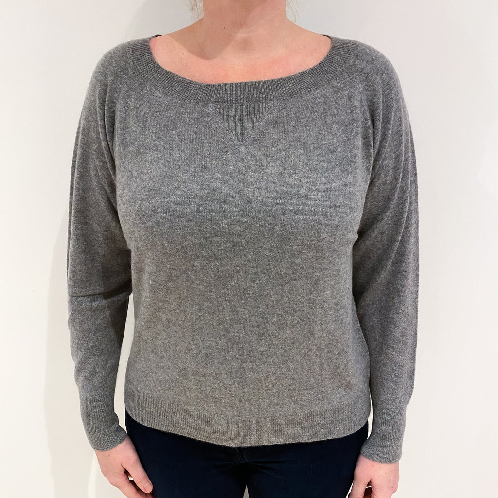 Ash Grey Cashmere Slash Neck Jumper Large