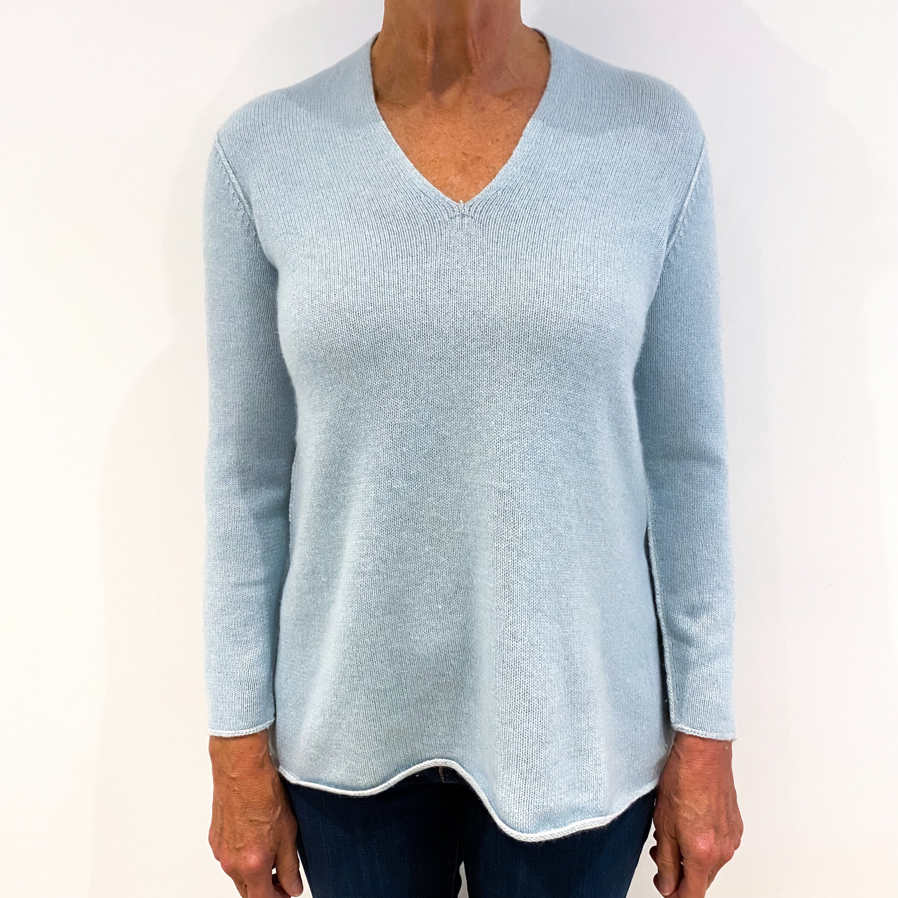 Pale Aqua Cashmere V-Neck Jumper Medium
