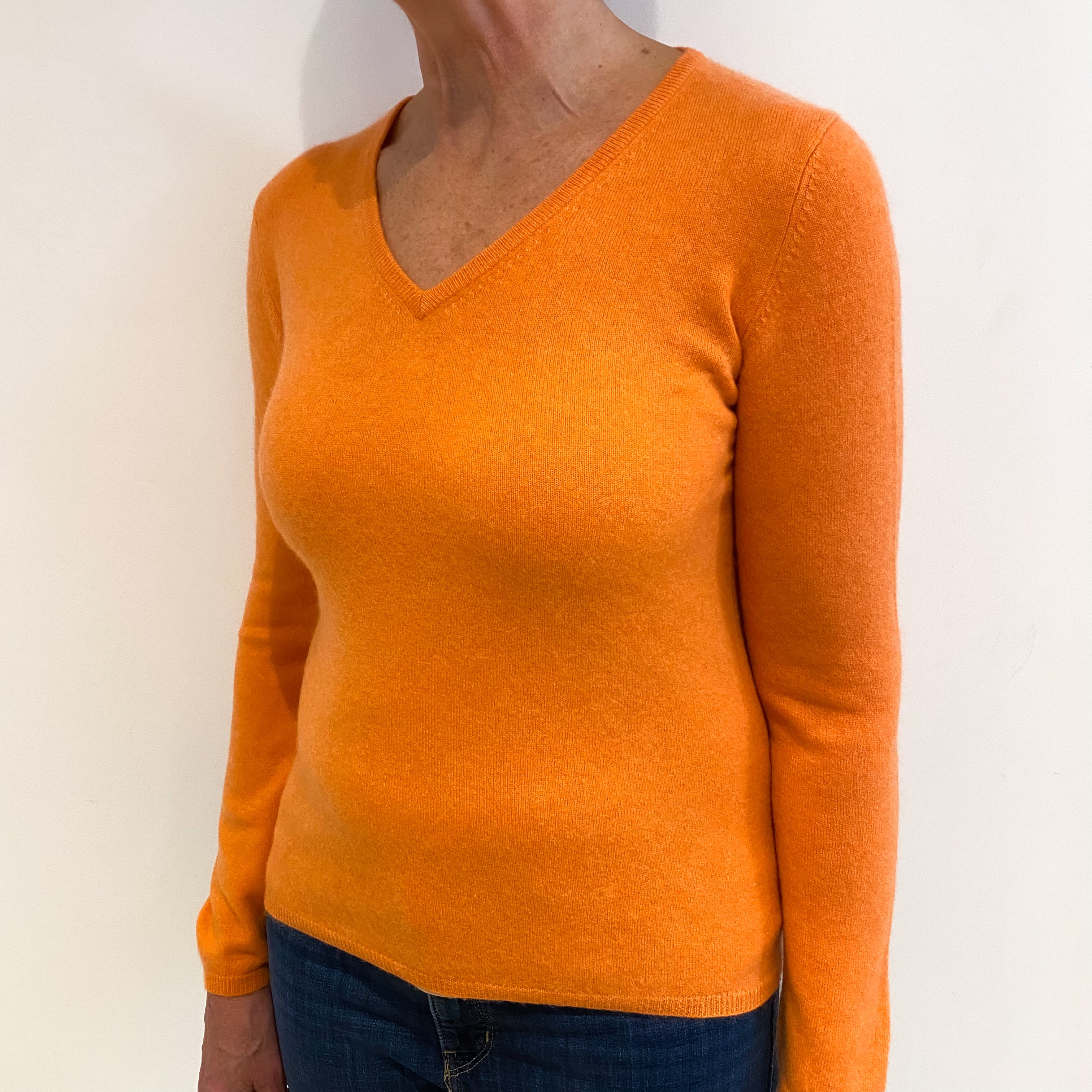 Sunset Orange Cashmere V Neck Jumper Medium