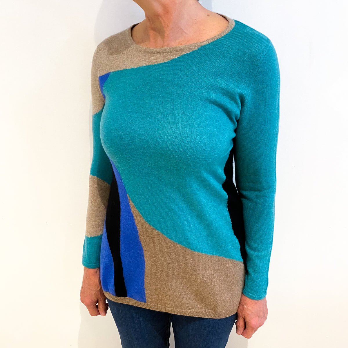 Colour Block Cashmere Wide Crew Neck Tunic Medium
