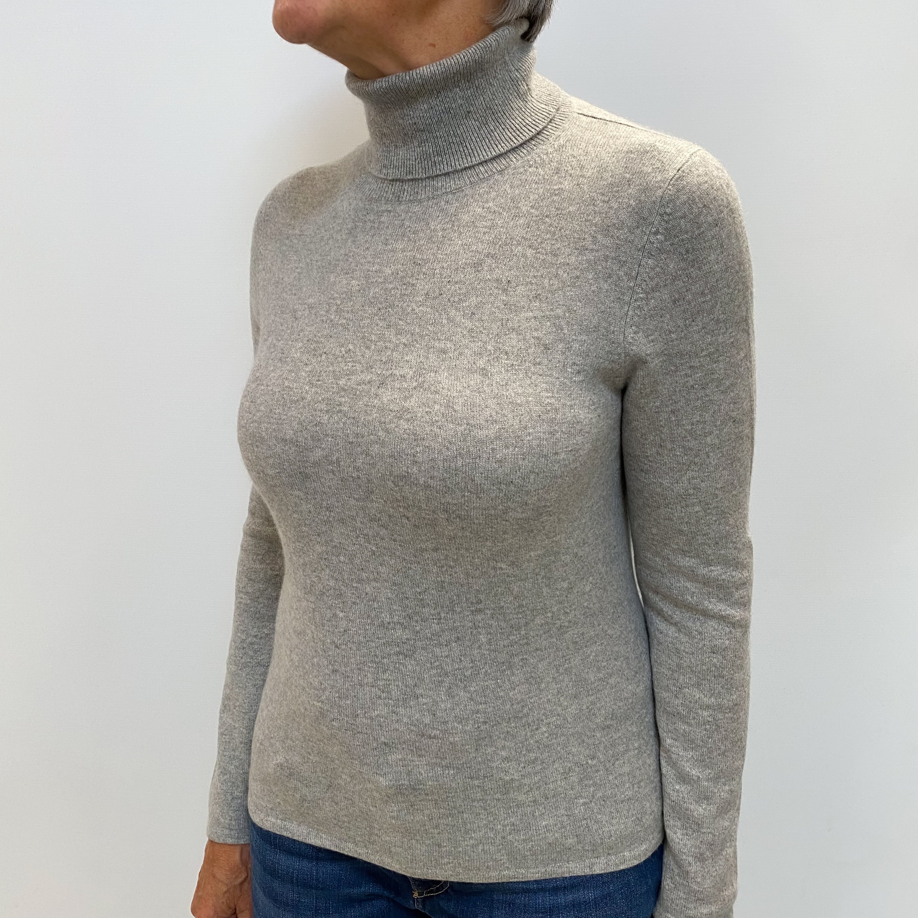 Smoke Grey Cashmere Polo Neck Jumper Medium