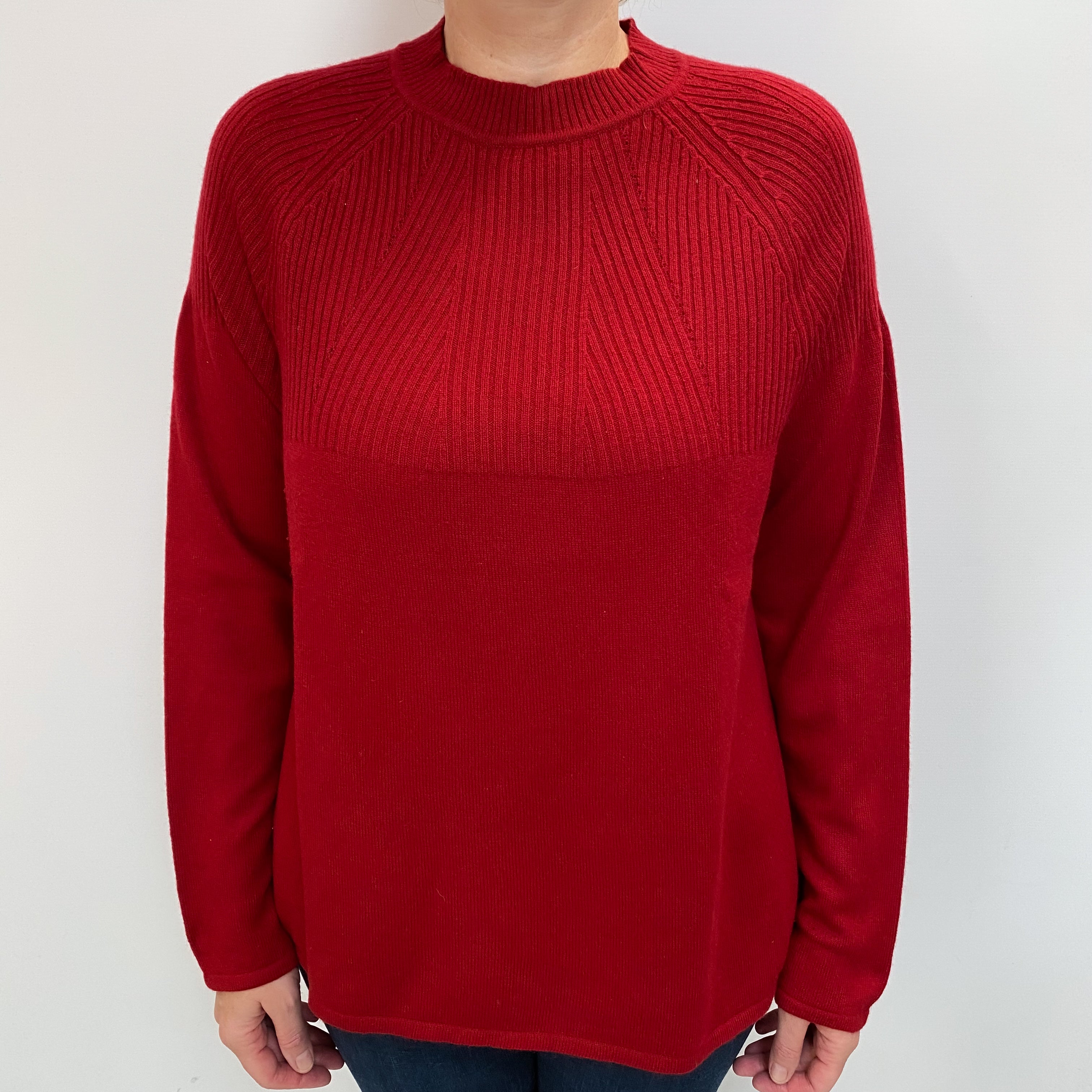 Crimson Red Rib Detail Cashmere Turtle Neck Jumper Large