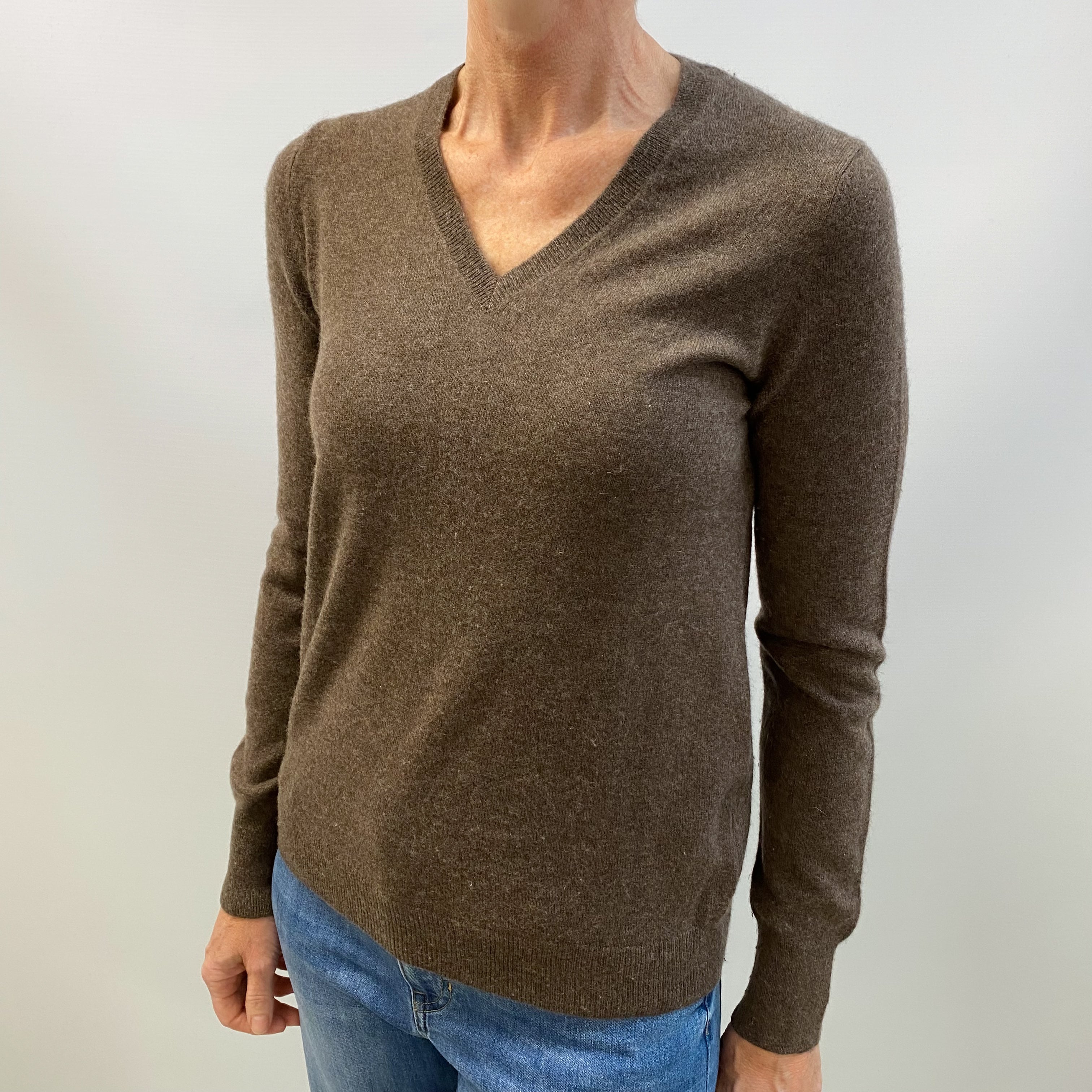 Donkey Brown Cashmere V Neck Jumper Small