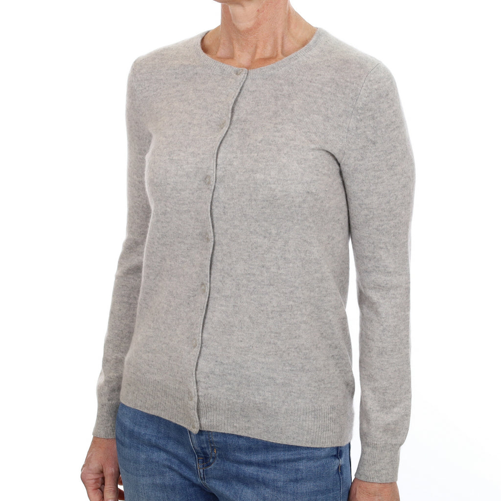 Smoke Grey Cashmere Crew Neck Cardigan Small