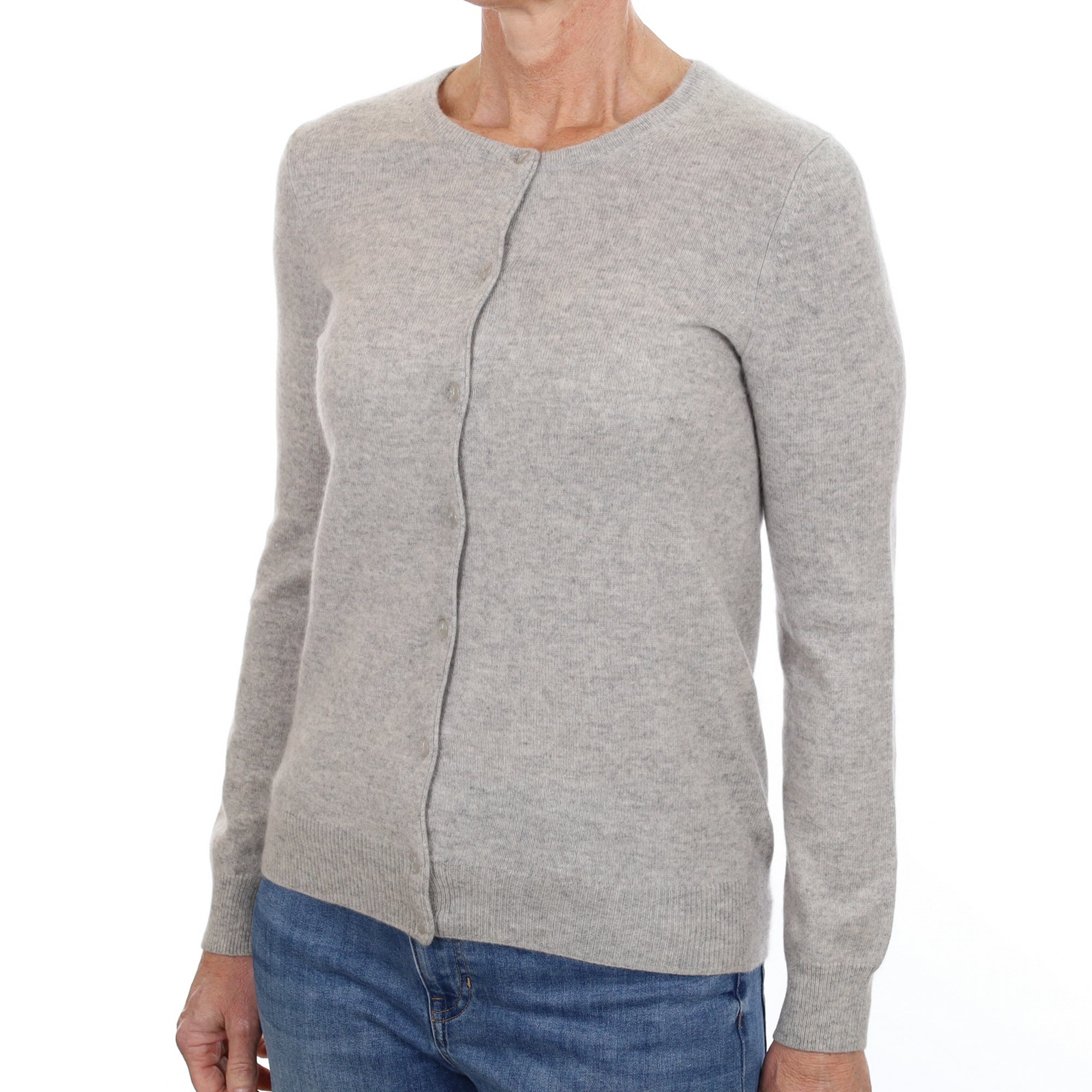 Smoke Grey Cashmere Crew Neck Cardigan Small