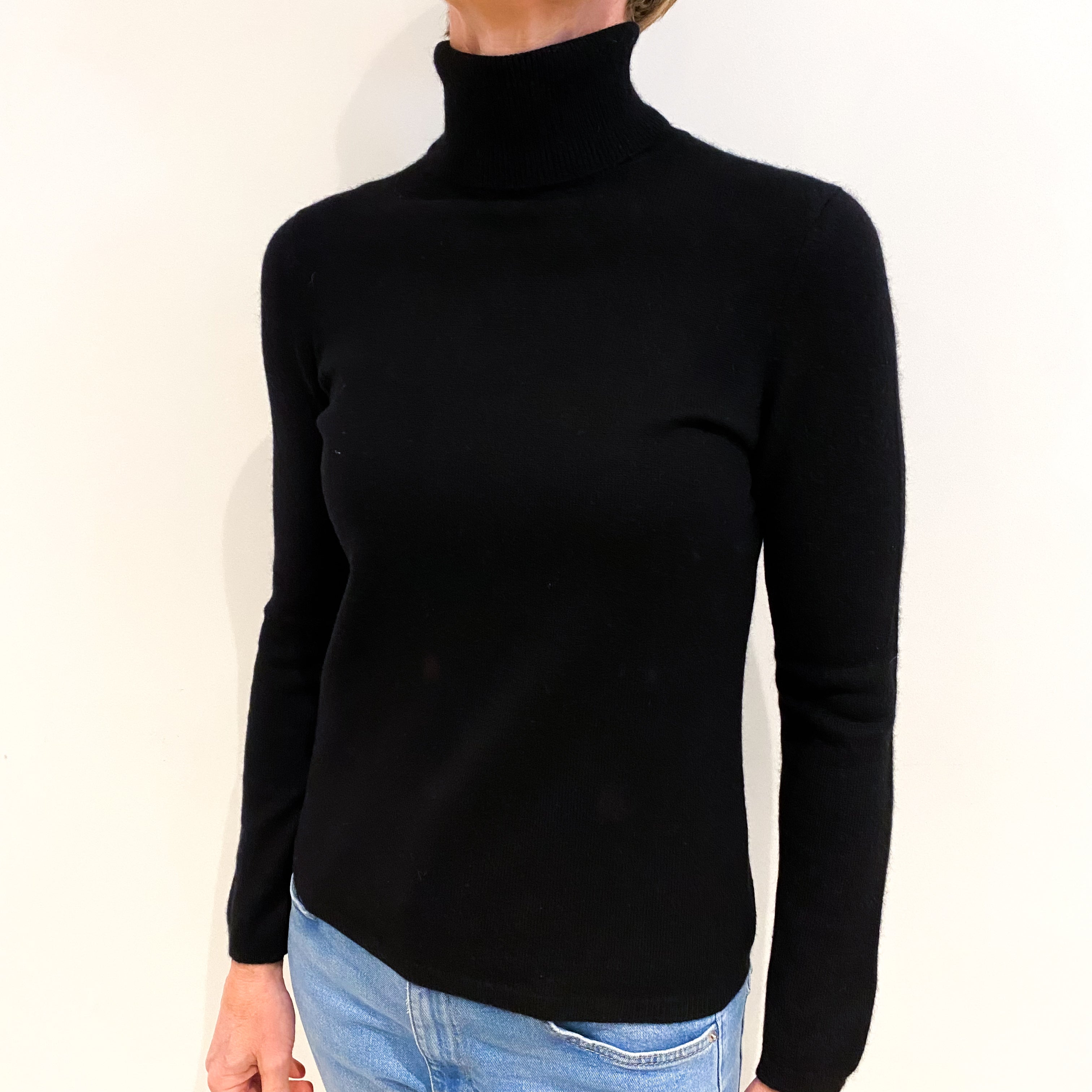 Black Cashmere Polo Neck Jumper Small