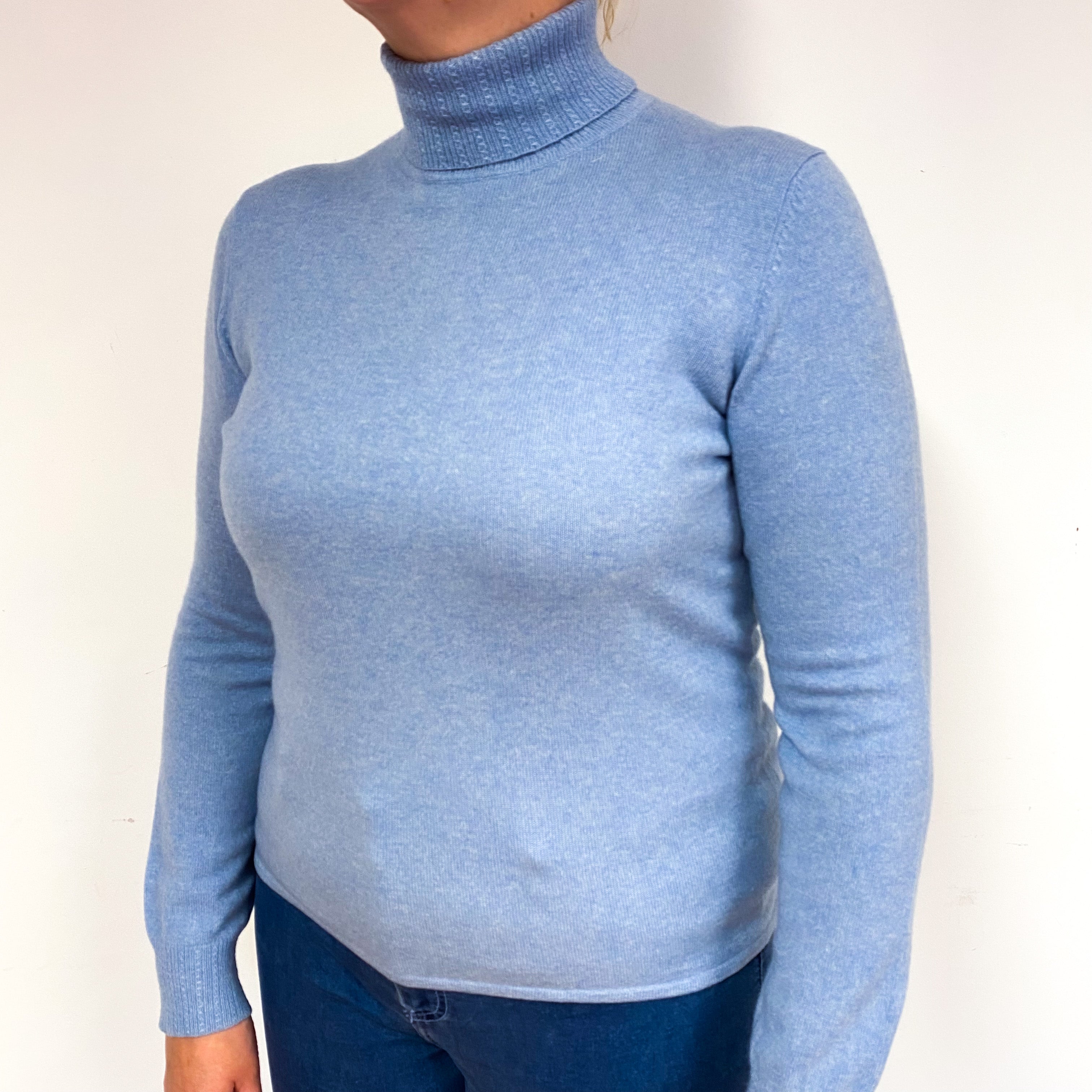 Sky Blue Cashmere Polo Neck Jumper Large