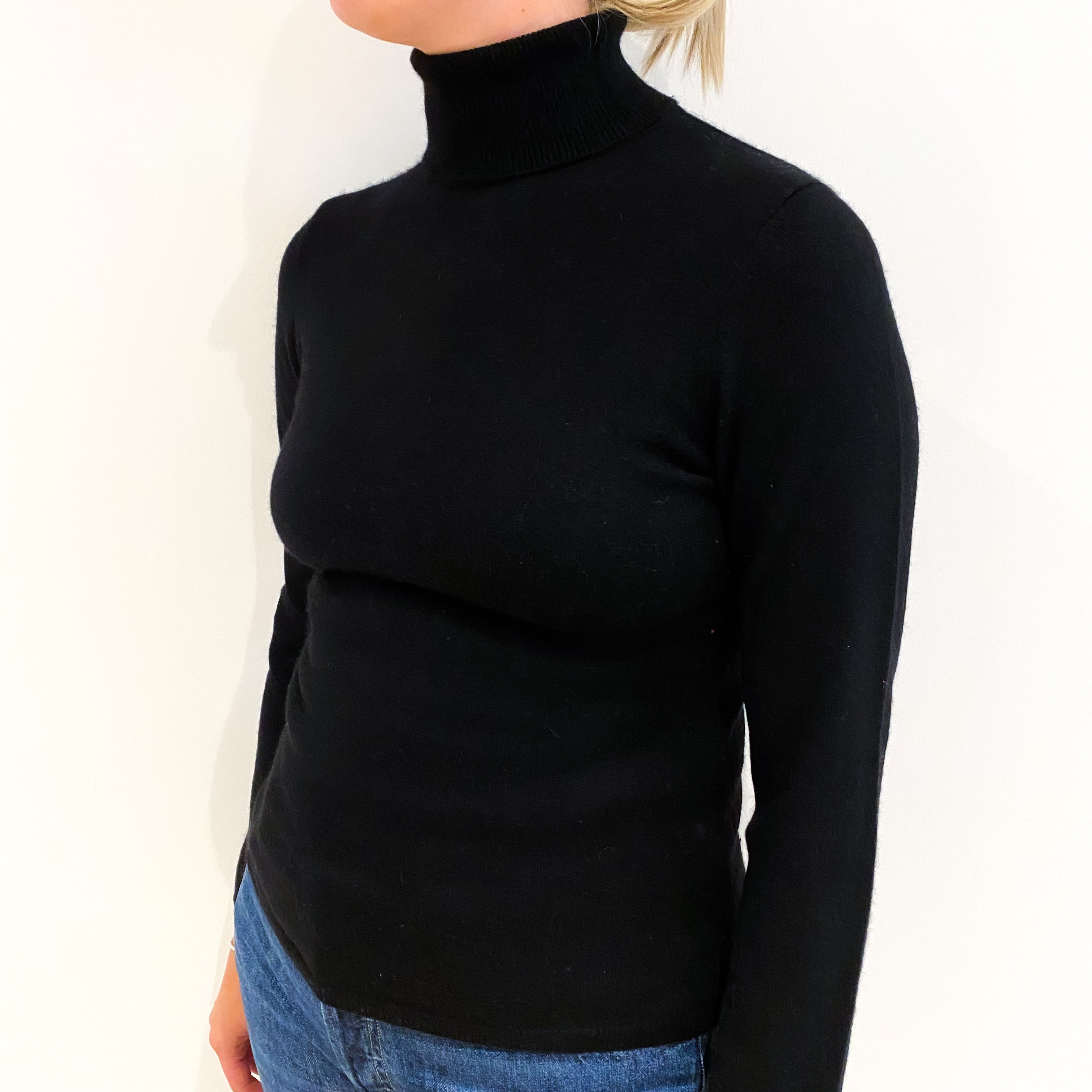 Black Cashmere Polo Neck Jumper Small