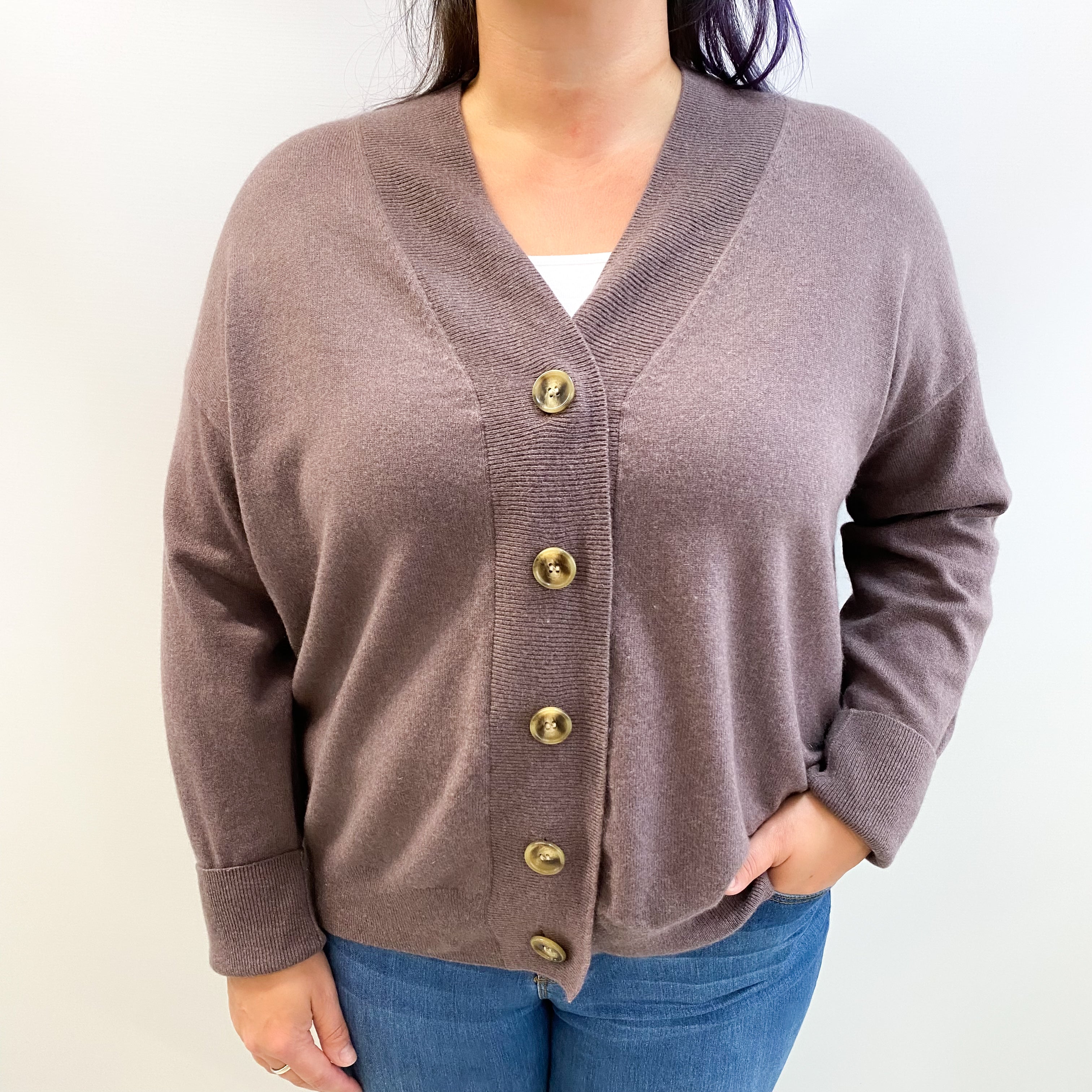 Puce Purple Cashmere V Neck Cardigan Large