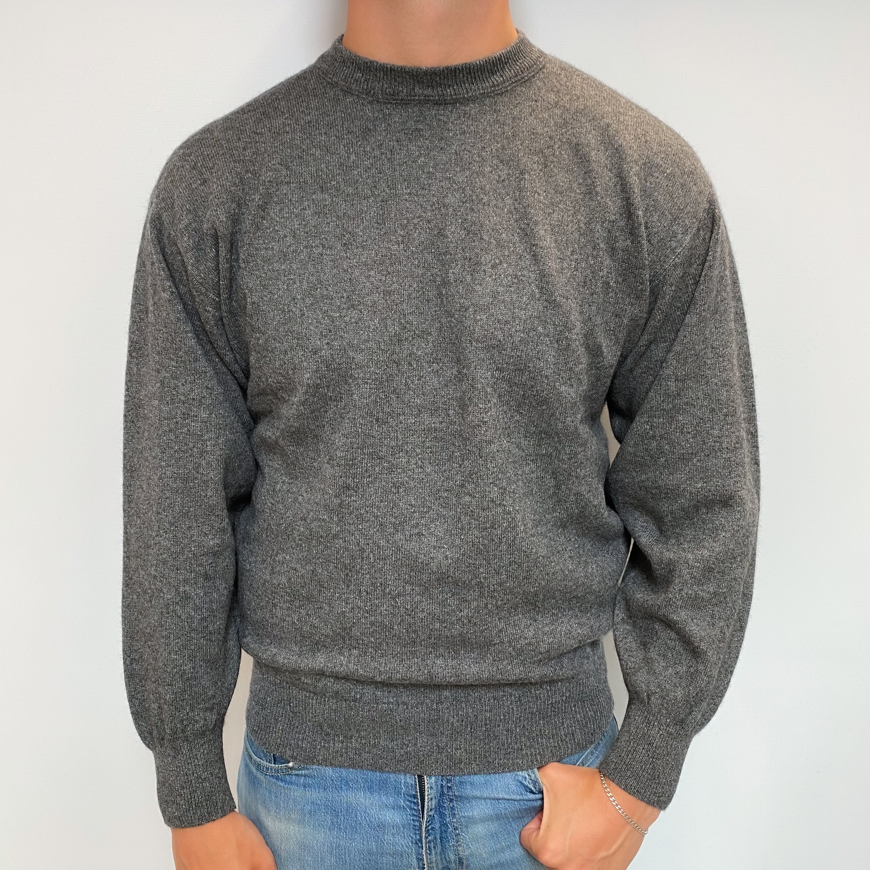 Men's Pringle Slate Grey Cashmere Crew Neck Jumper XL