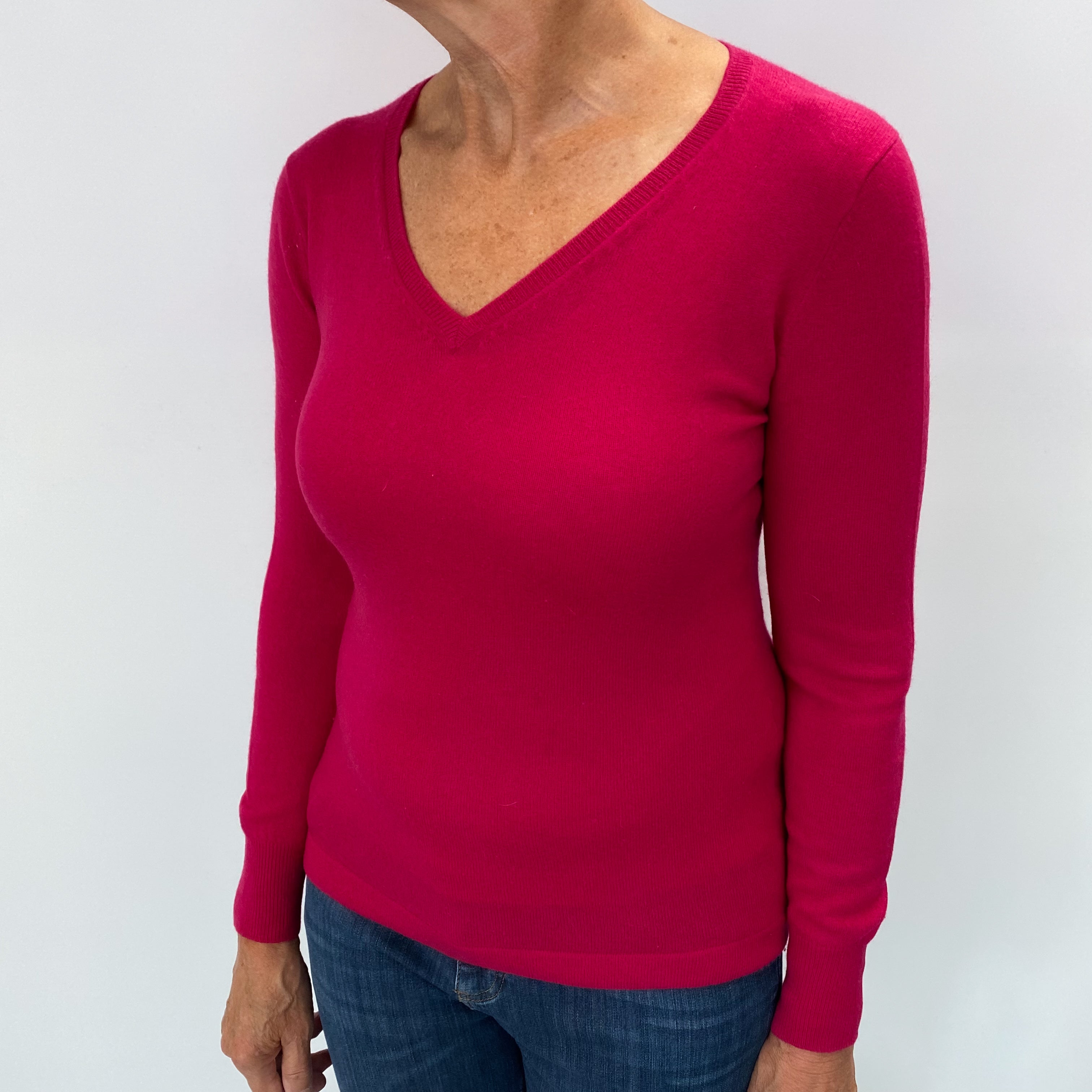 Cherry Pink Cashmere V Neck Jumper Medium