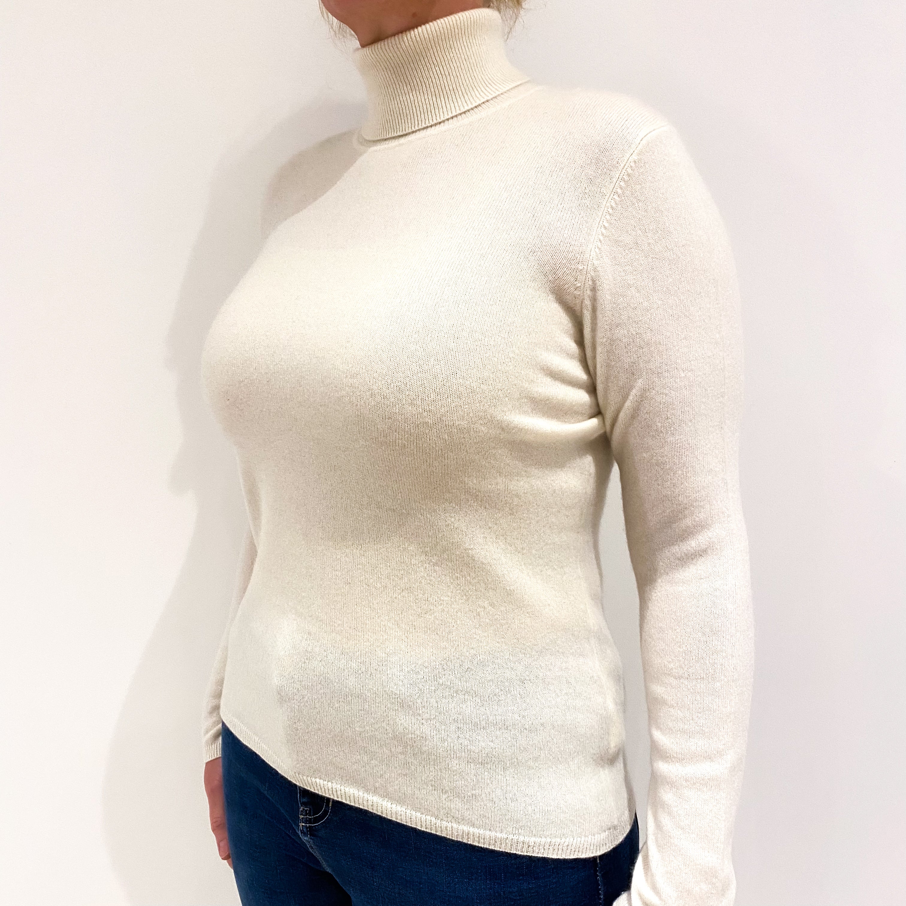 Cream Cashmere Polo Neck Jumper Large