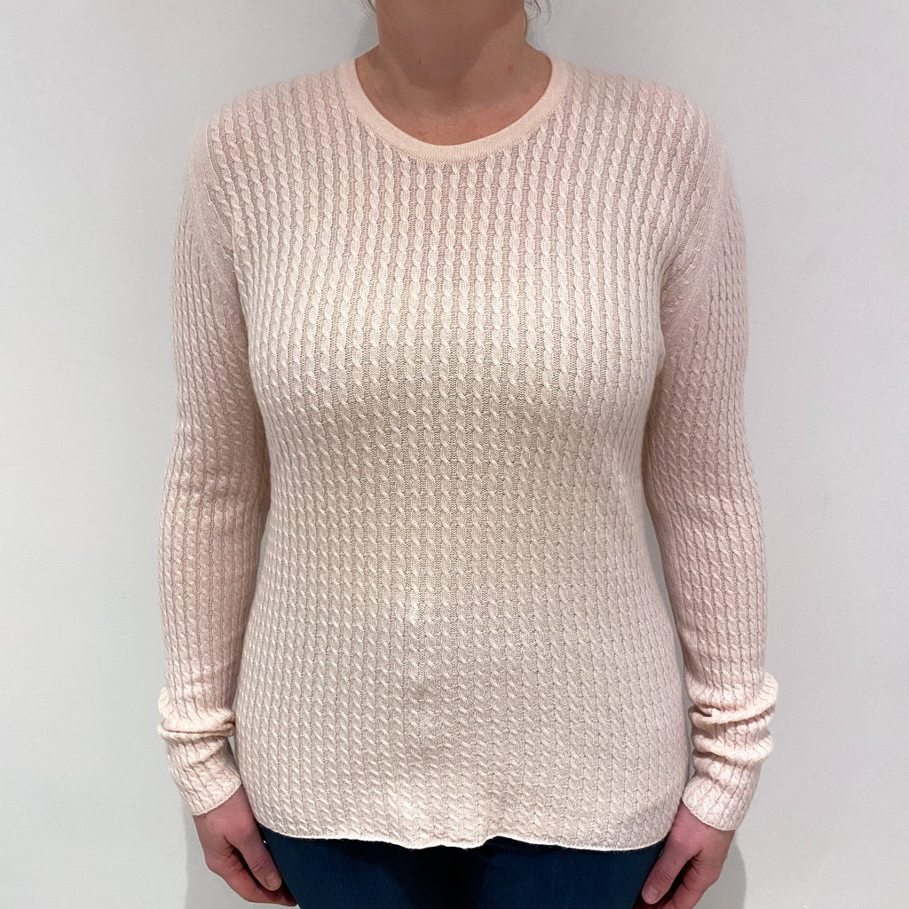 Vintage Pringle Ice Pink Cable Knit Cashmere Crew Neck Jumper Large