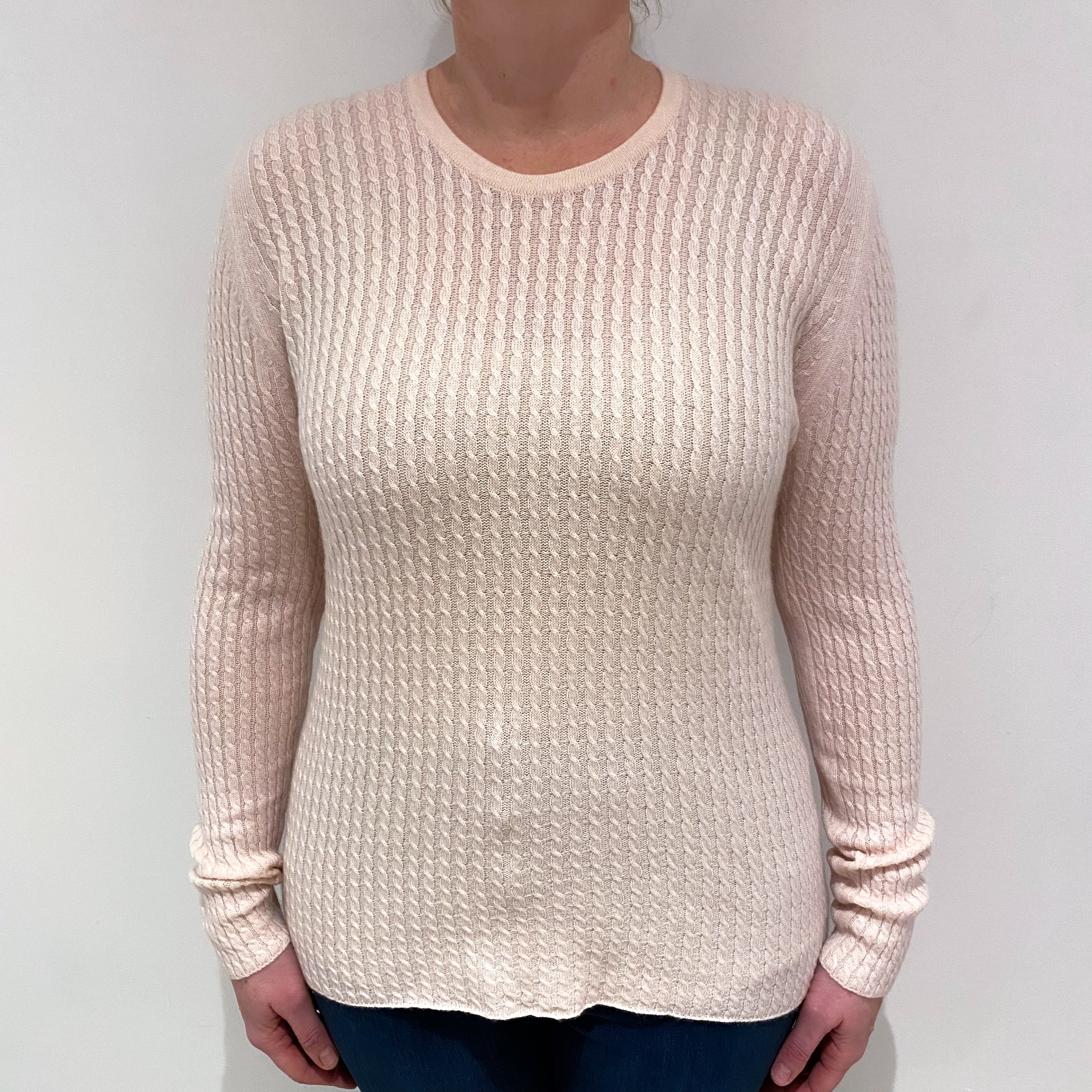 Vintage Pringle Ice Pink Cable Knit Cashmere Crew Neck Jumper Large