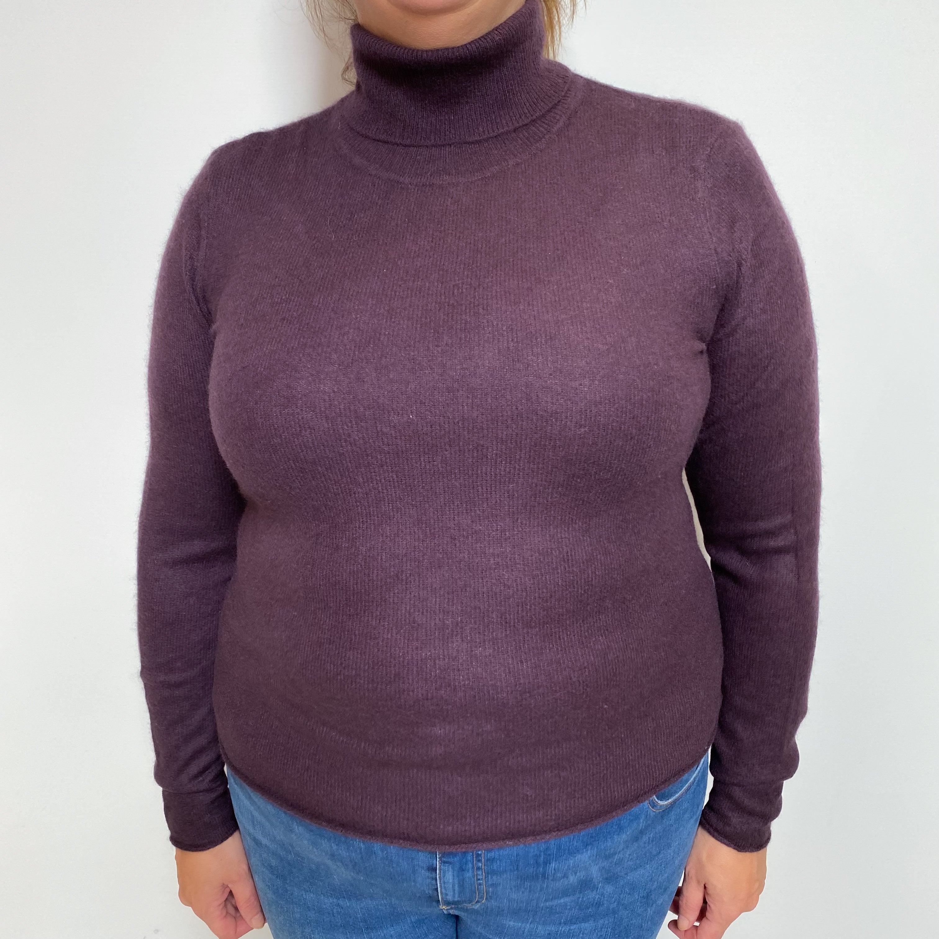 Deep Purple Cashmere Polo Neck Jumper Extra Large
