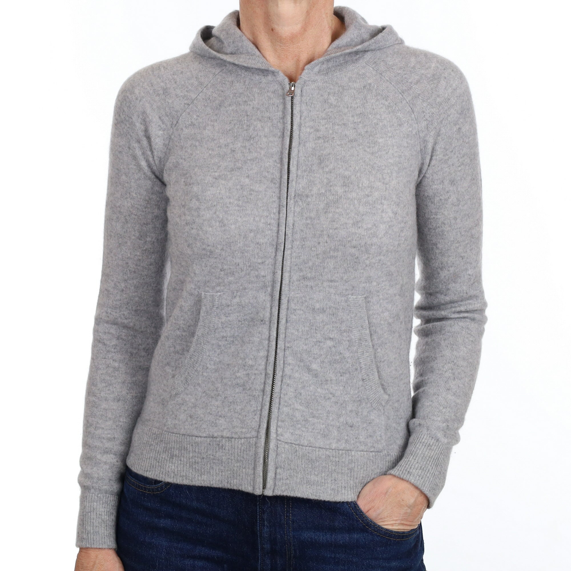 Smoke Grey Cashmere Zip Up Hoodie Jumper with Pockets Small