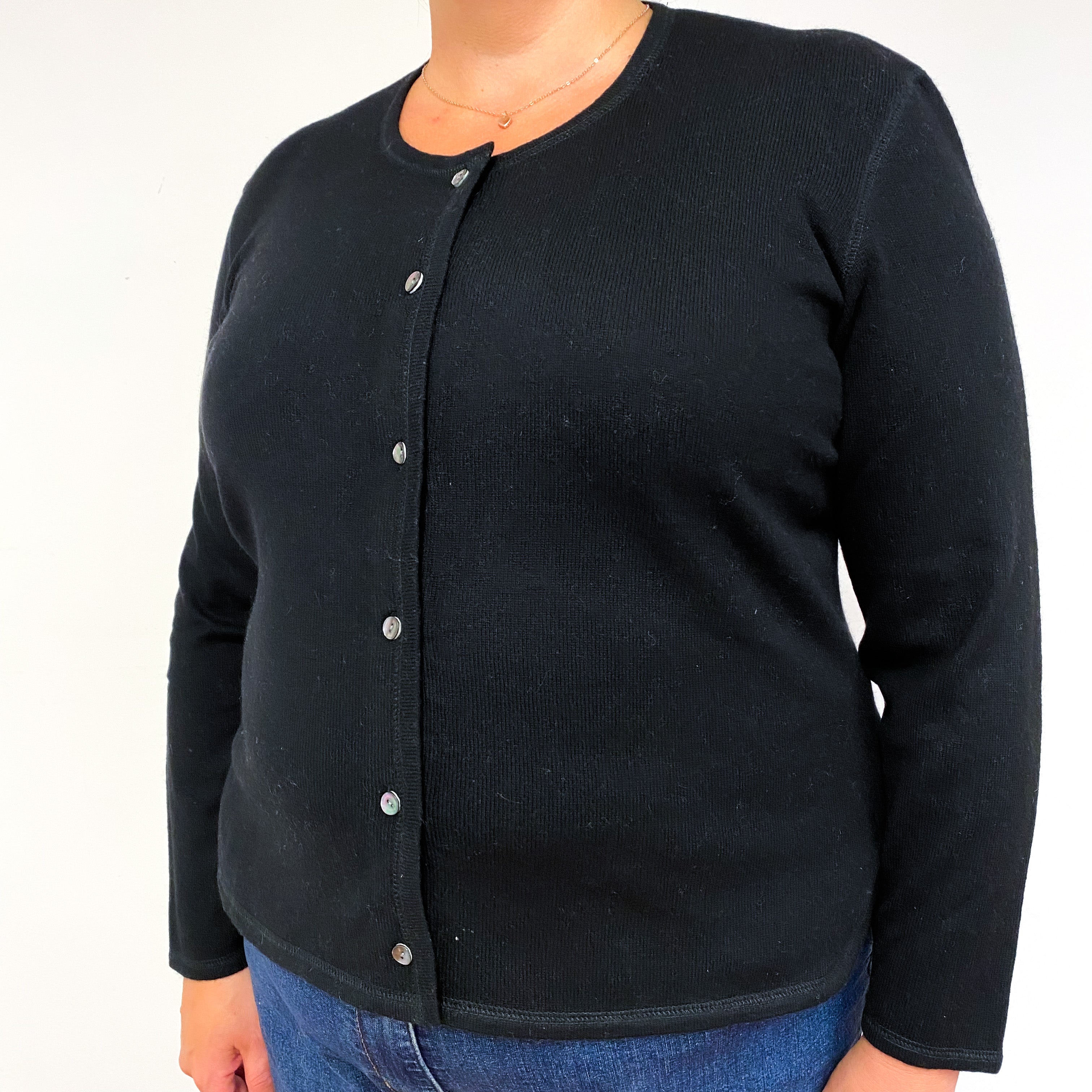 Black Cashmere Crew Neck Cardigan Extra Large