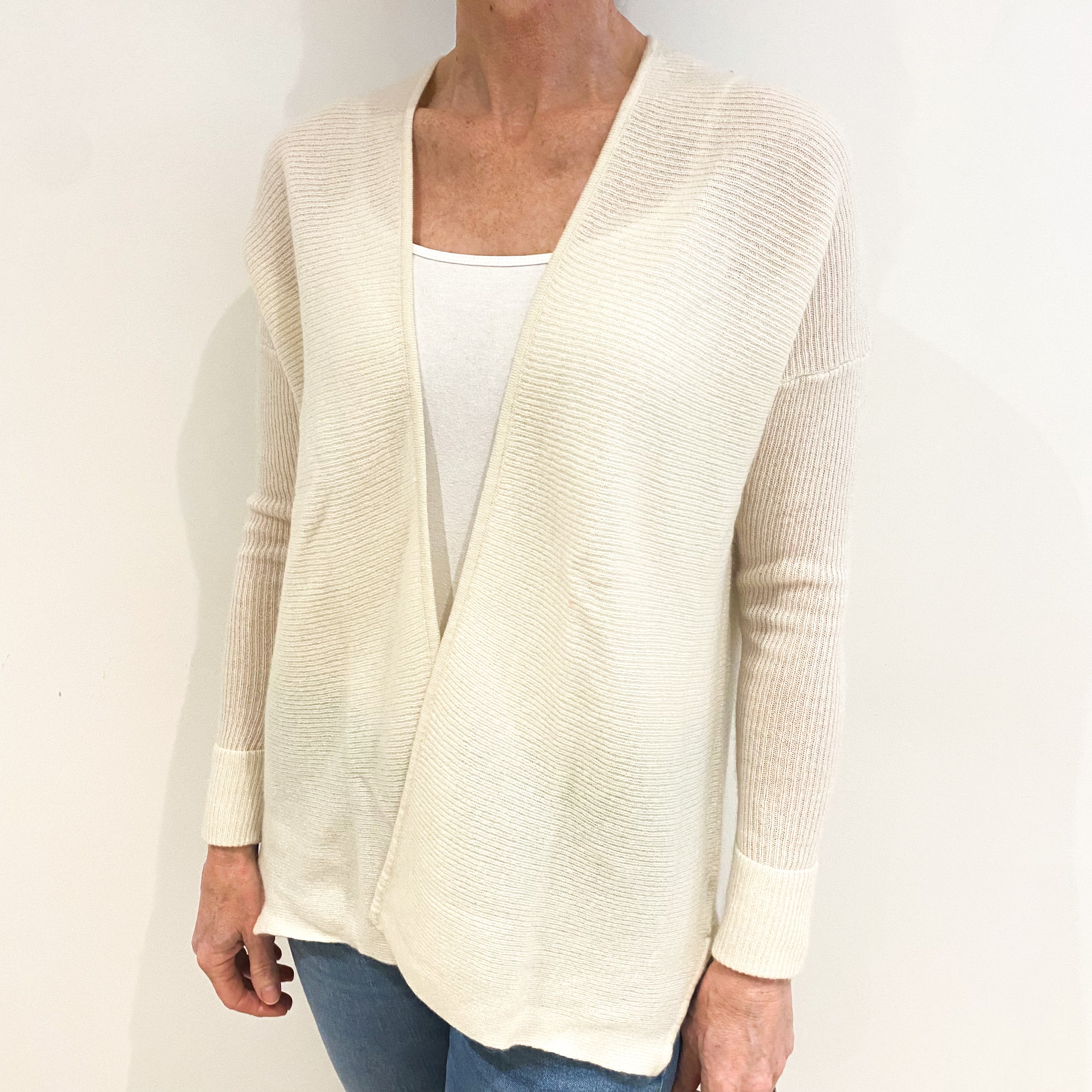 Vanilla Cream Cashmere Edge To Edge Cardigan Small