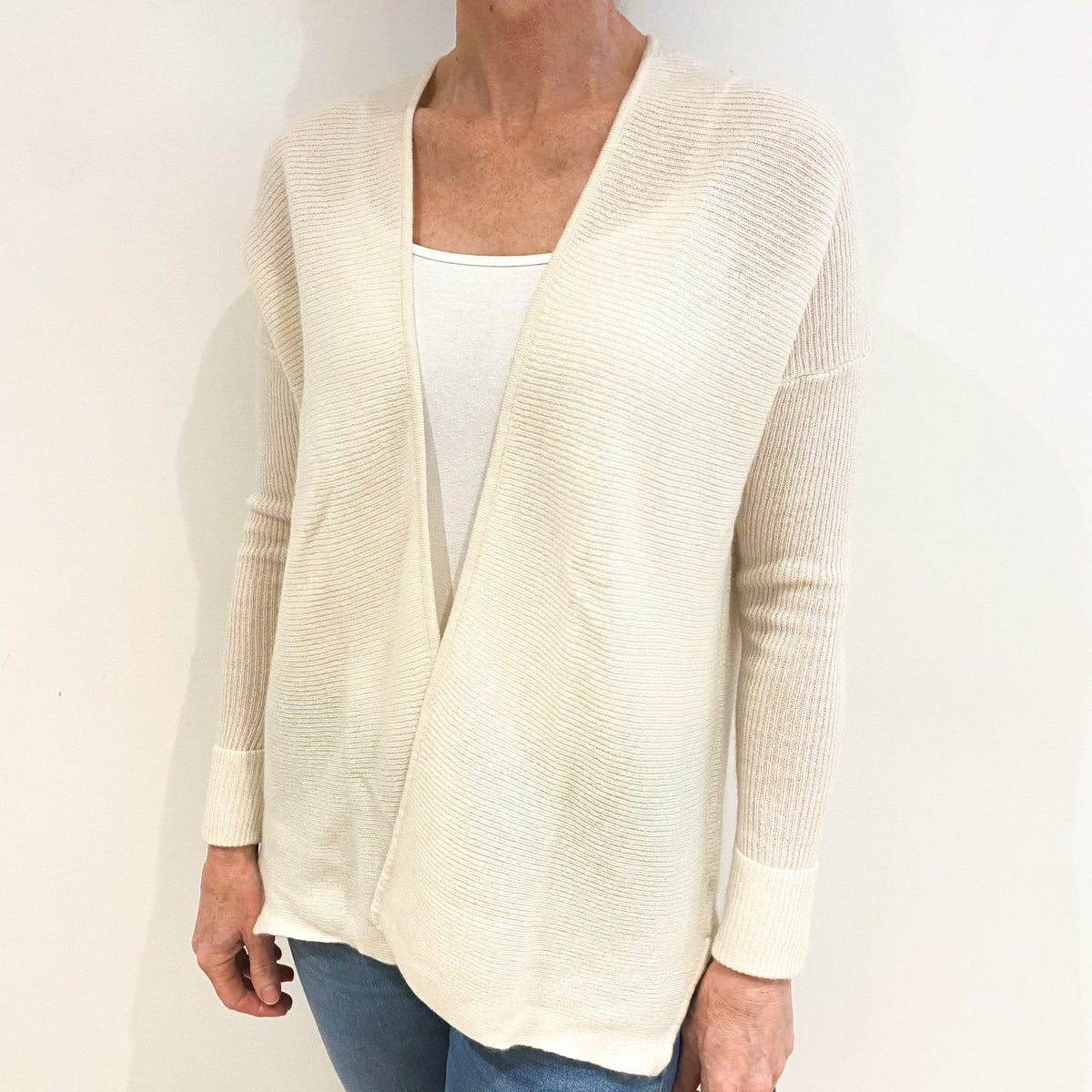 Vanilla Cream Cashmere Edge To Edge Cardigan Small