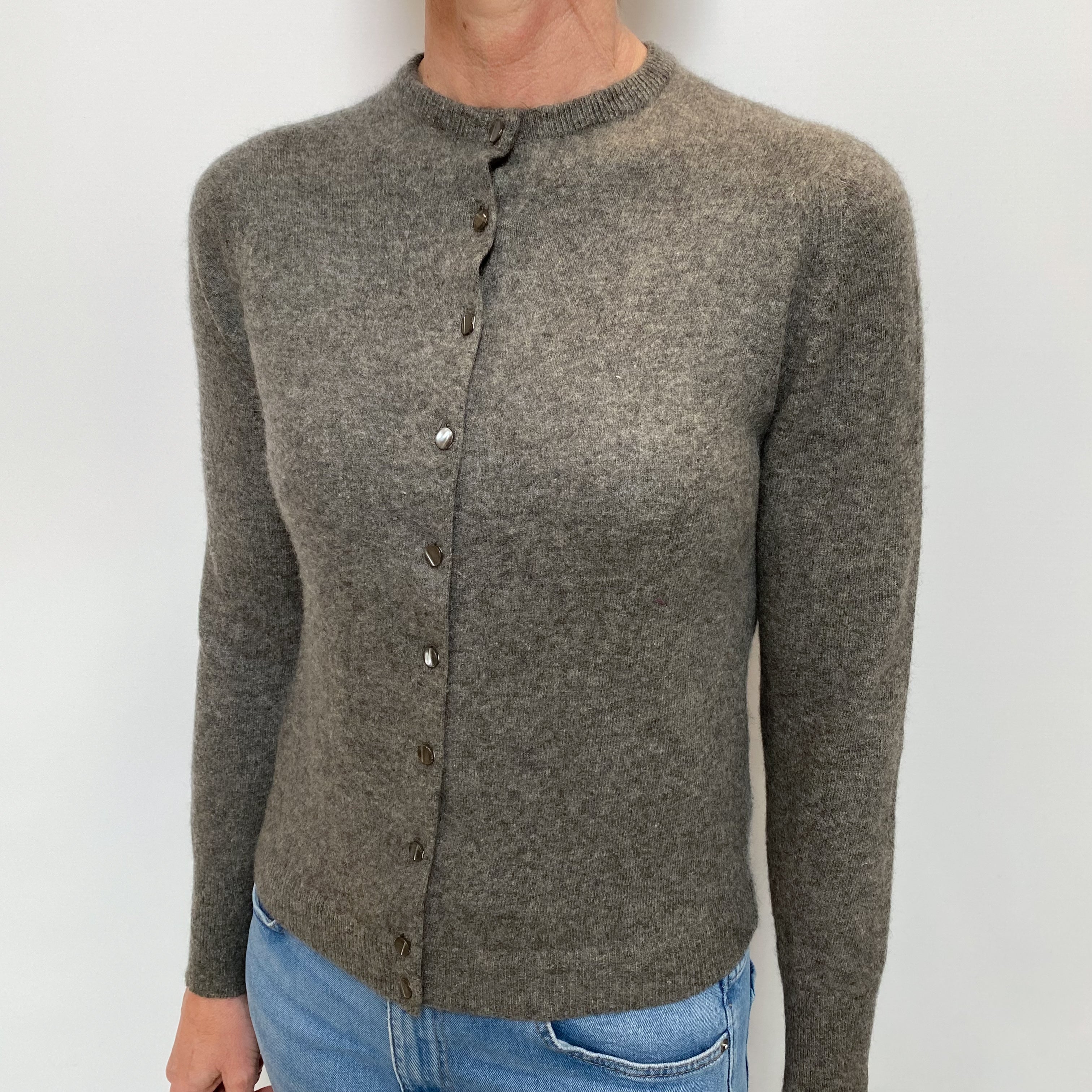 Slate Grey Cashmere Crew Neck Cardigan Small