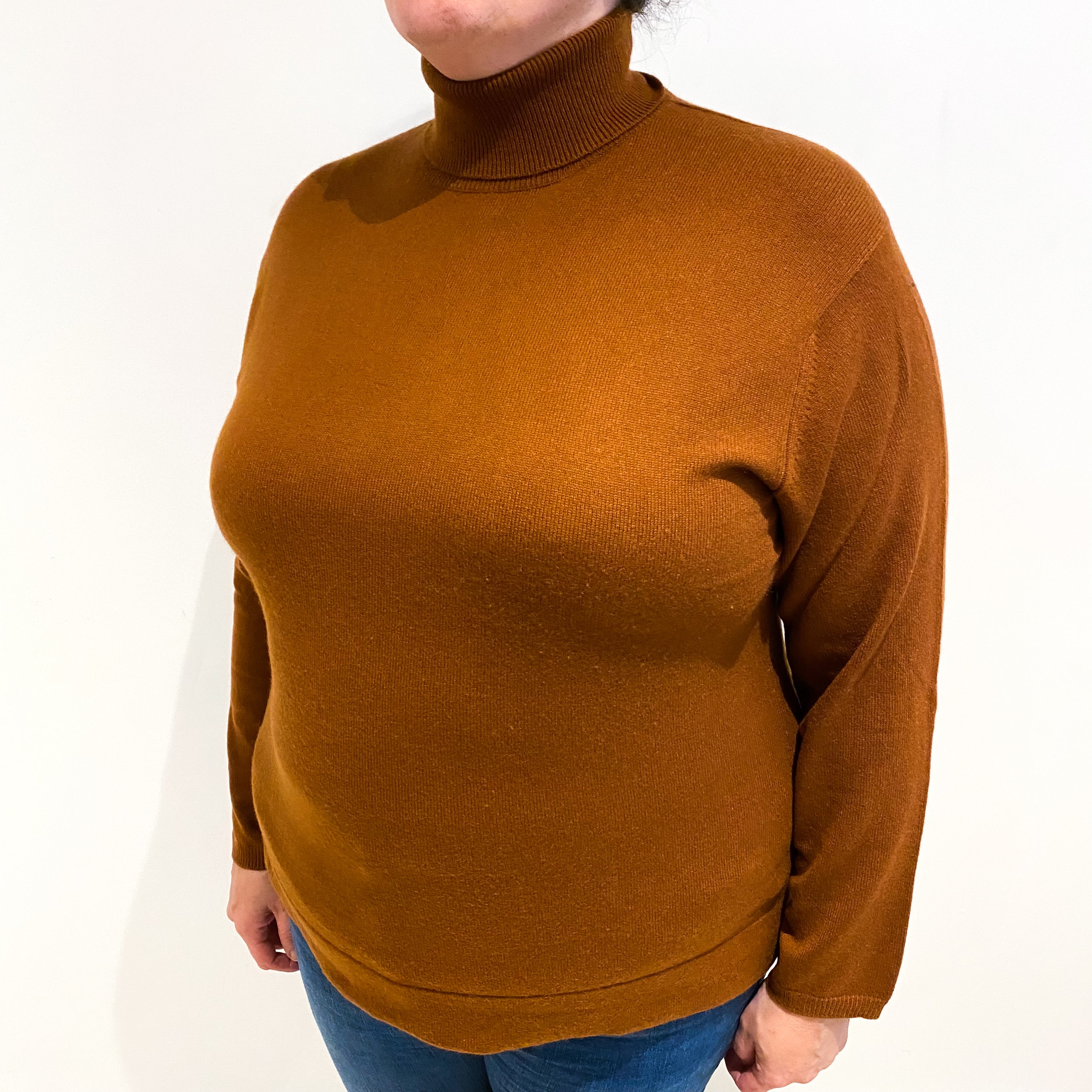 Cinnamon Brown Cashmere Polo Neck Jumper Extra Large