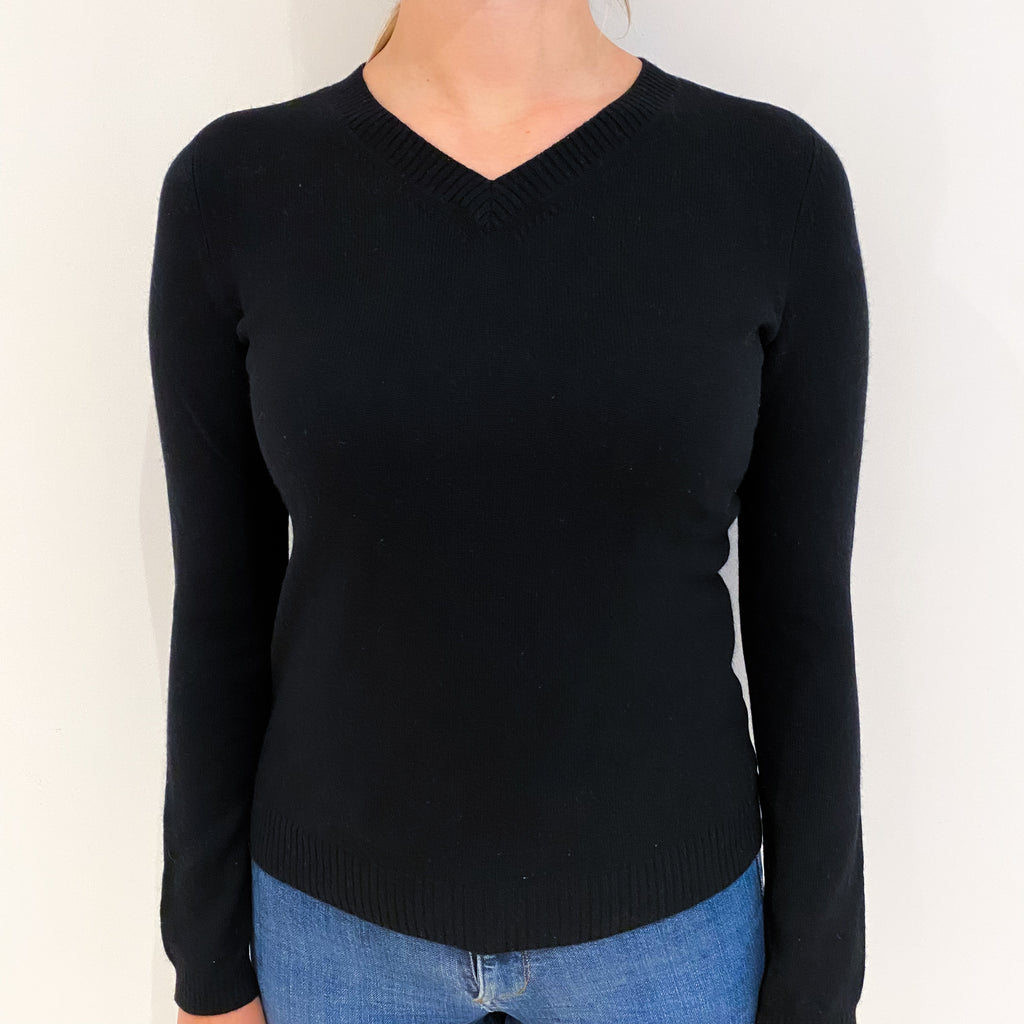 Black Cashmere V Neck Jumper Small