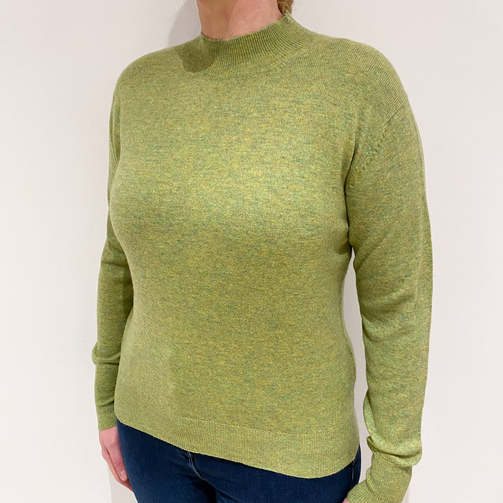 Lime Green Marl Fleck Cashmere Turtle Neck Jumper Large