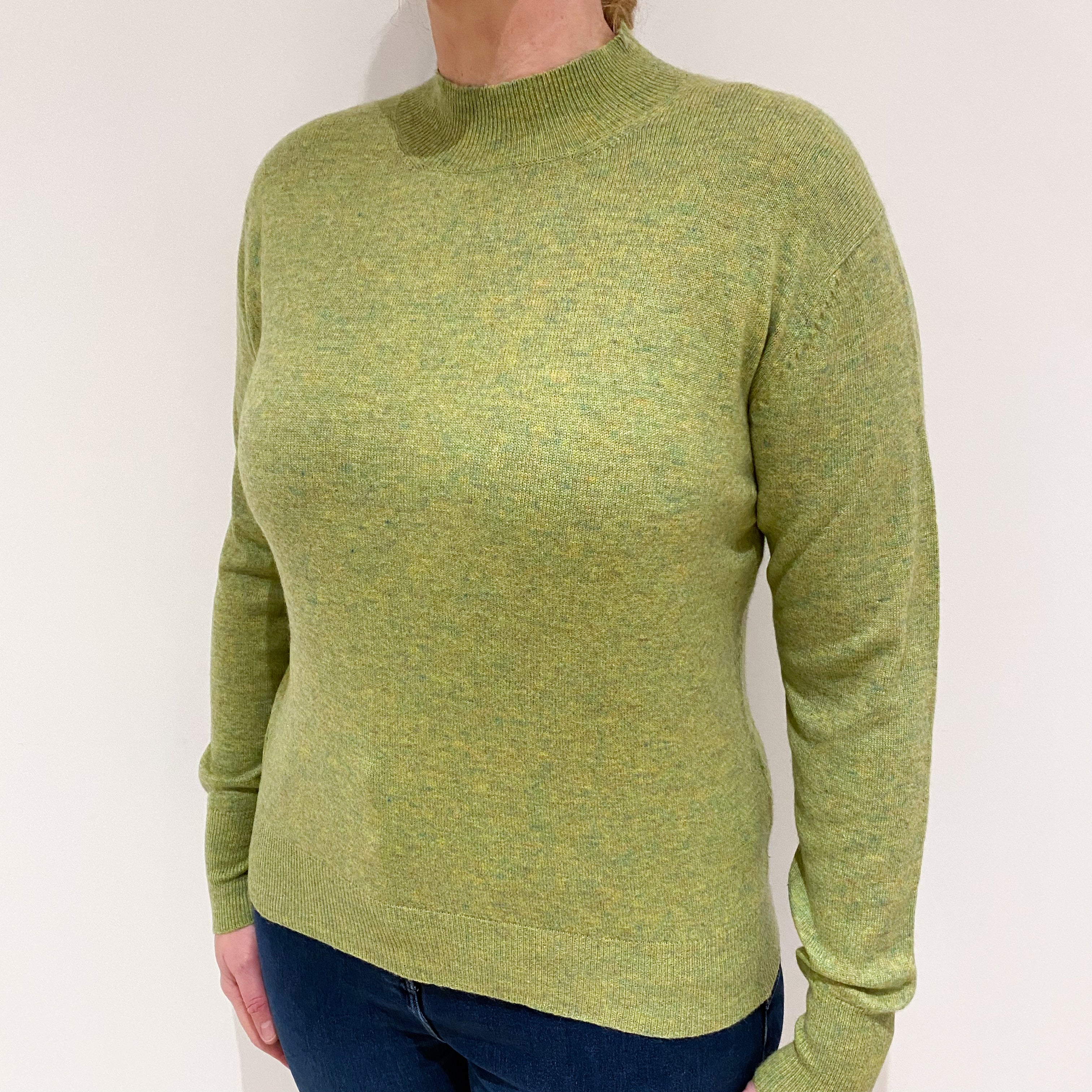 Lime Green Marl Fleck Cashmere Turtle Neck Jumper Large