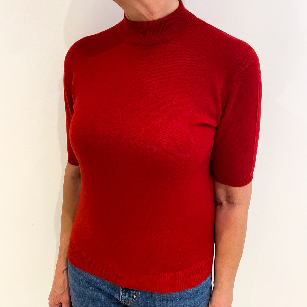 Scarlet Red Cashmere Turtle Neck Short Sleeved Jumper Medium