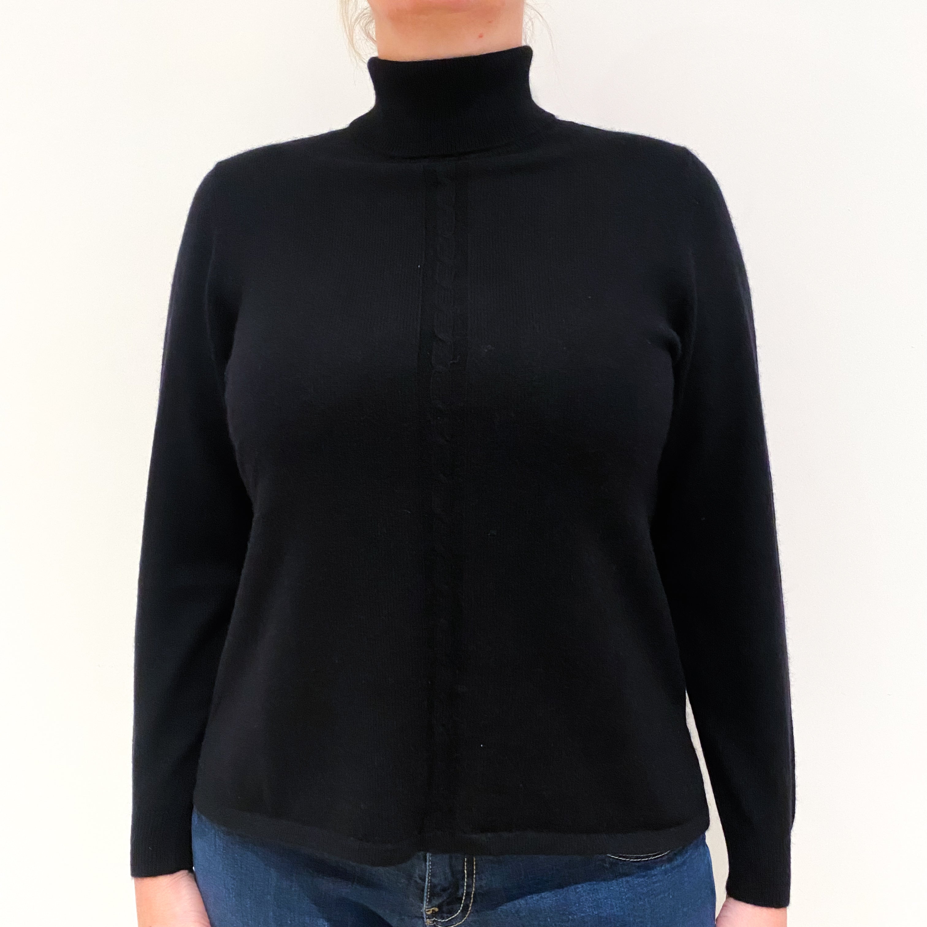 Black Cashmere Polo Neck Jumper Large