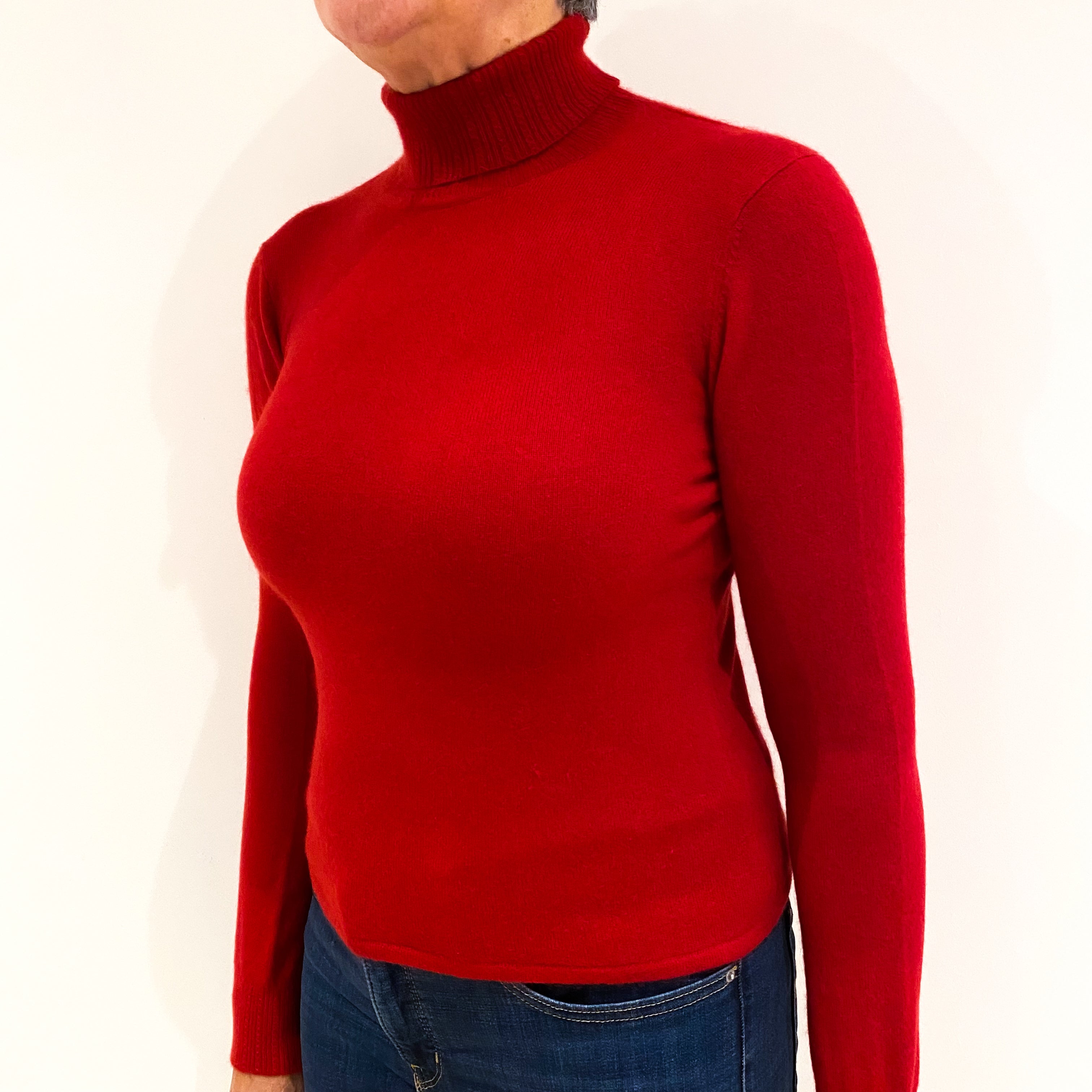 Spanish Red Cashmere Polo Neck Jumper Medium