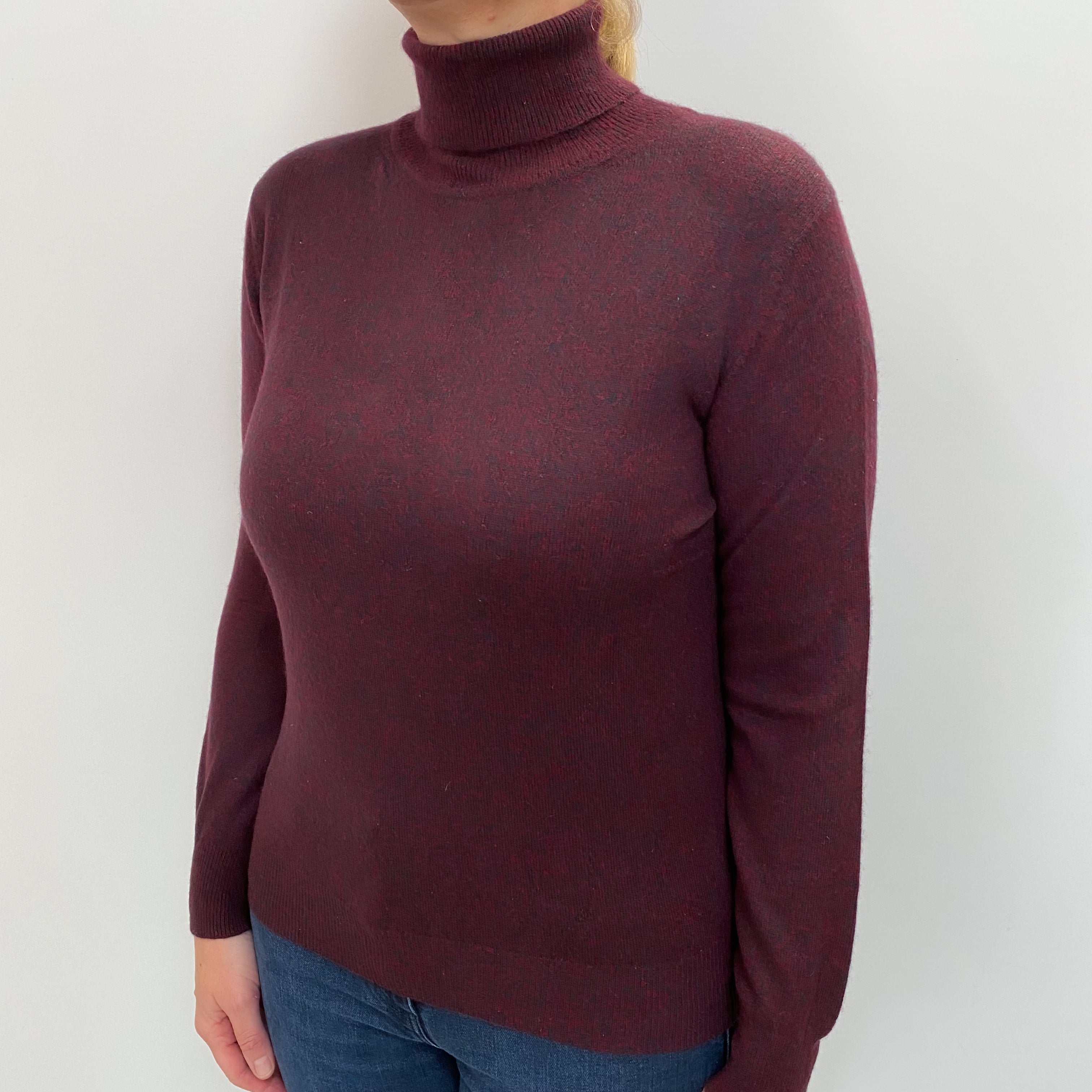 Red and Green Marl Cashmere Polo Neck Jumper Large