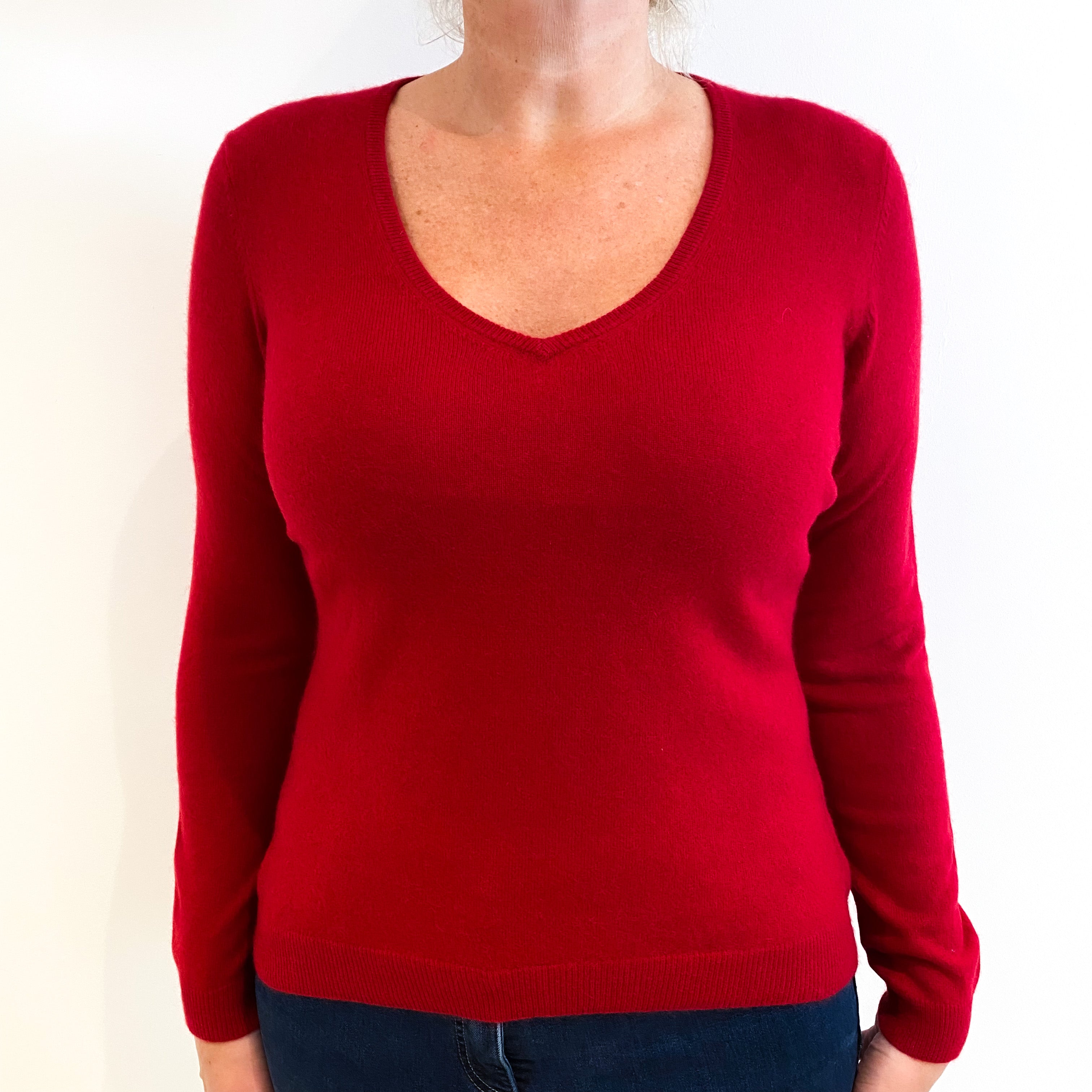 Scarlet Red Cashmere V-Neck Jumper Large