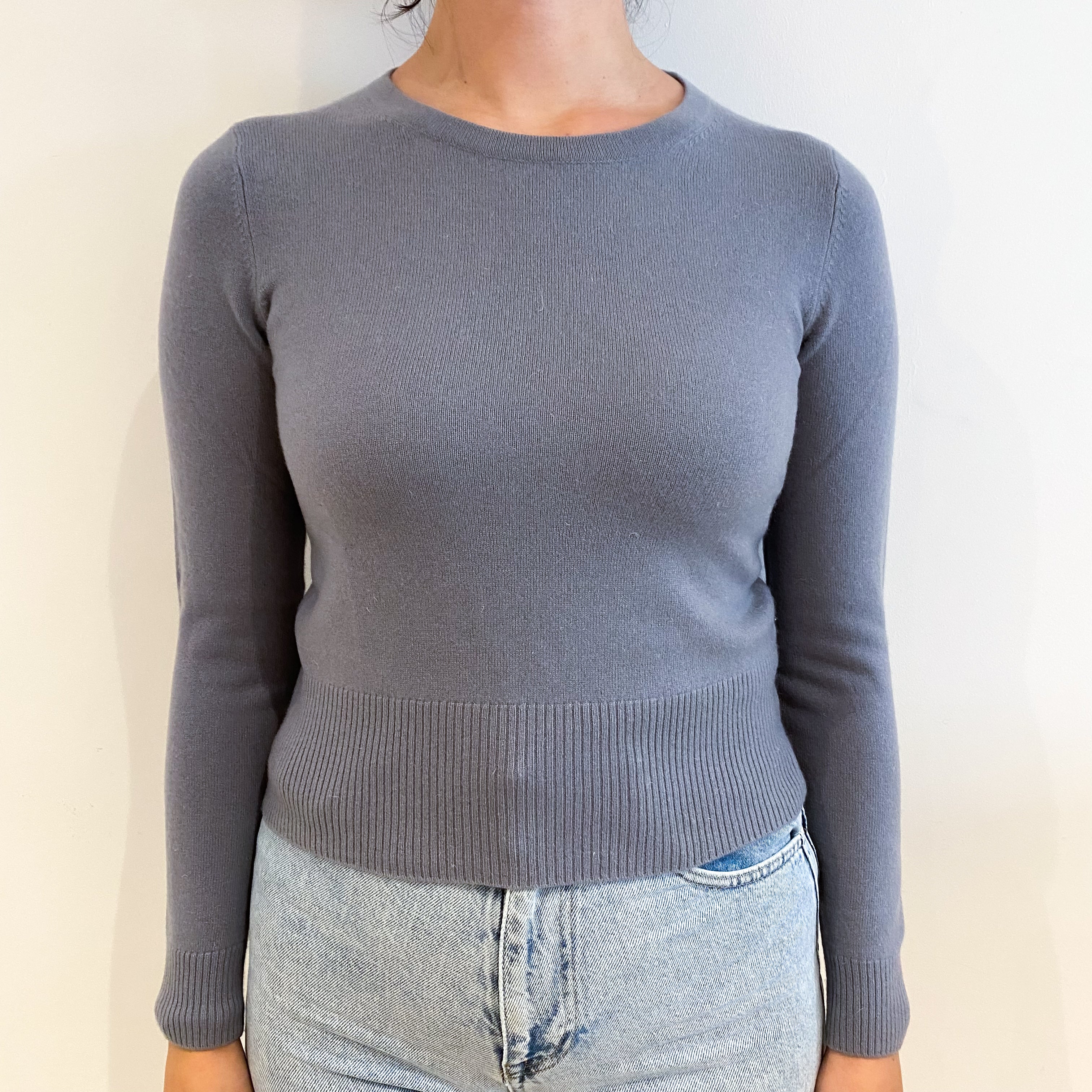 Slate Purple Cashmere Crew Neck Cropped Short Sleeved Jumper Small