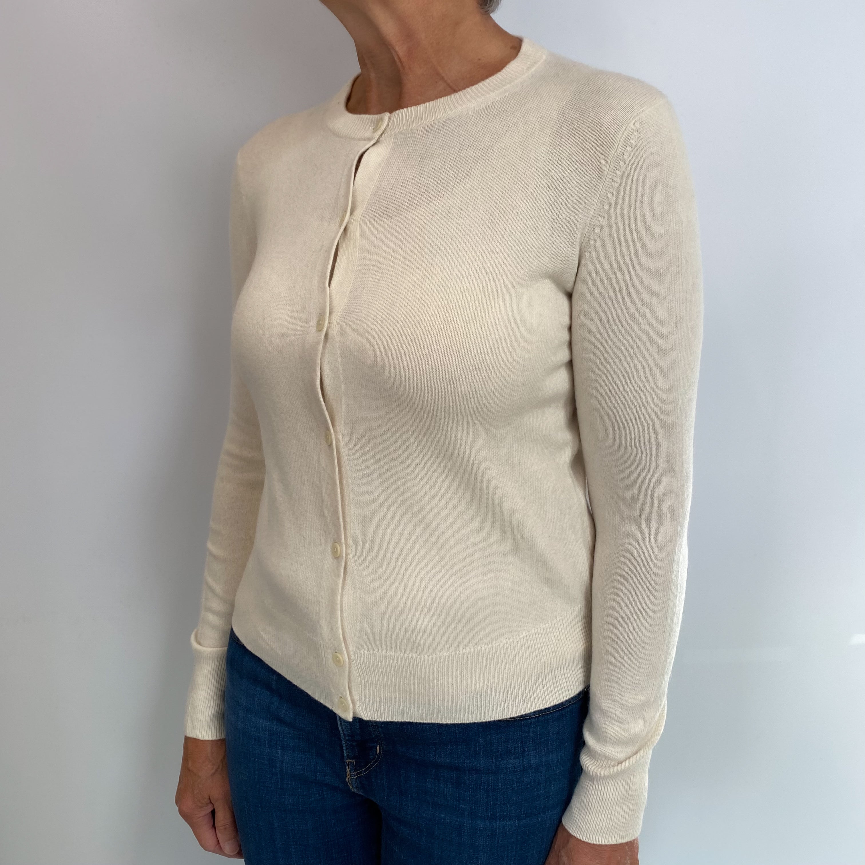 Cream Cashmere Crew Neck Cardigan Medium