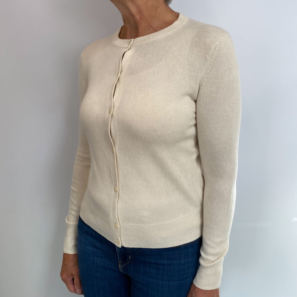 Cream Cashmere Crew Neck Cardigan Medium