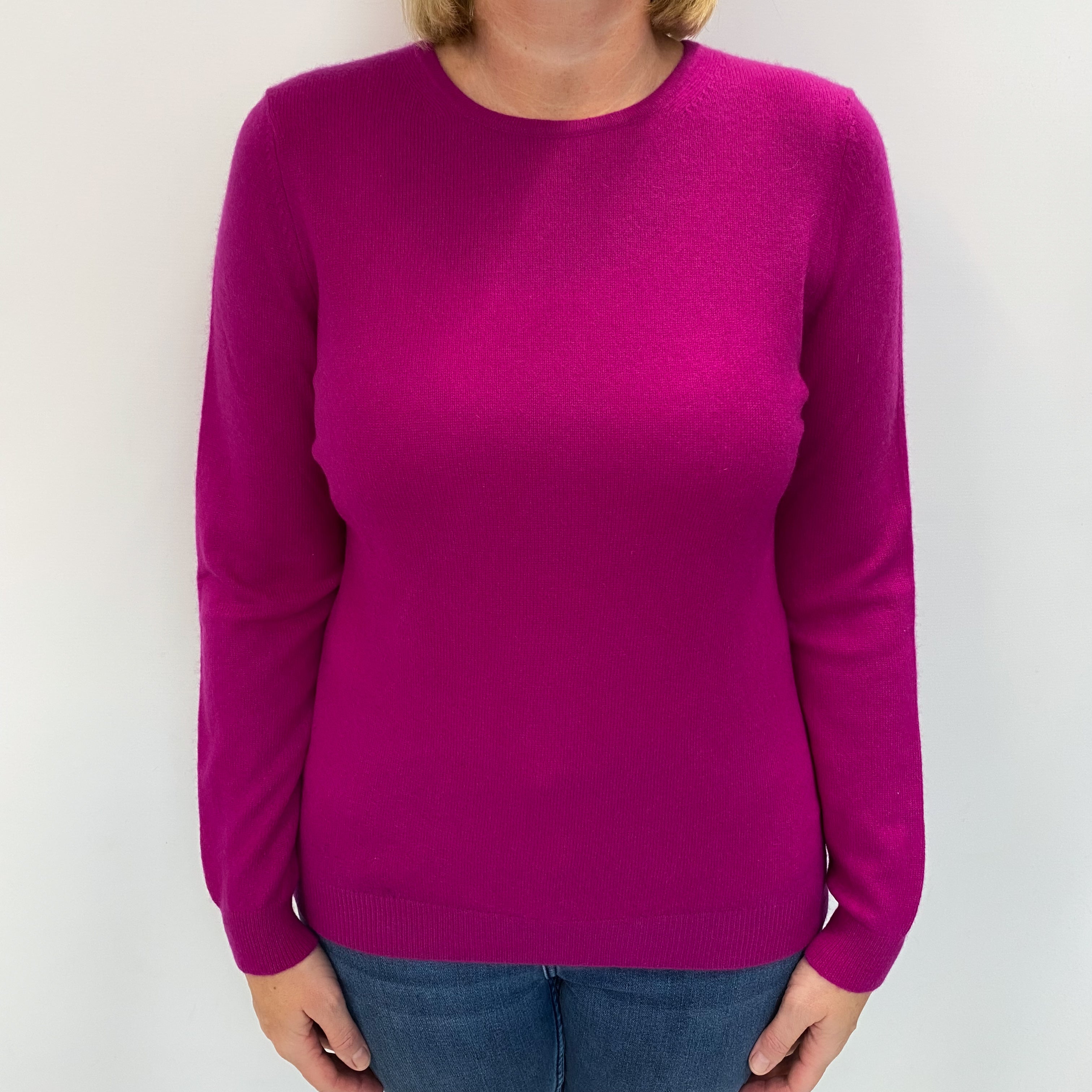 Magenta Pink Cashmere Crew Neck Jumper Large