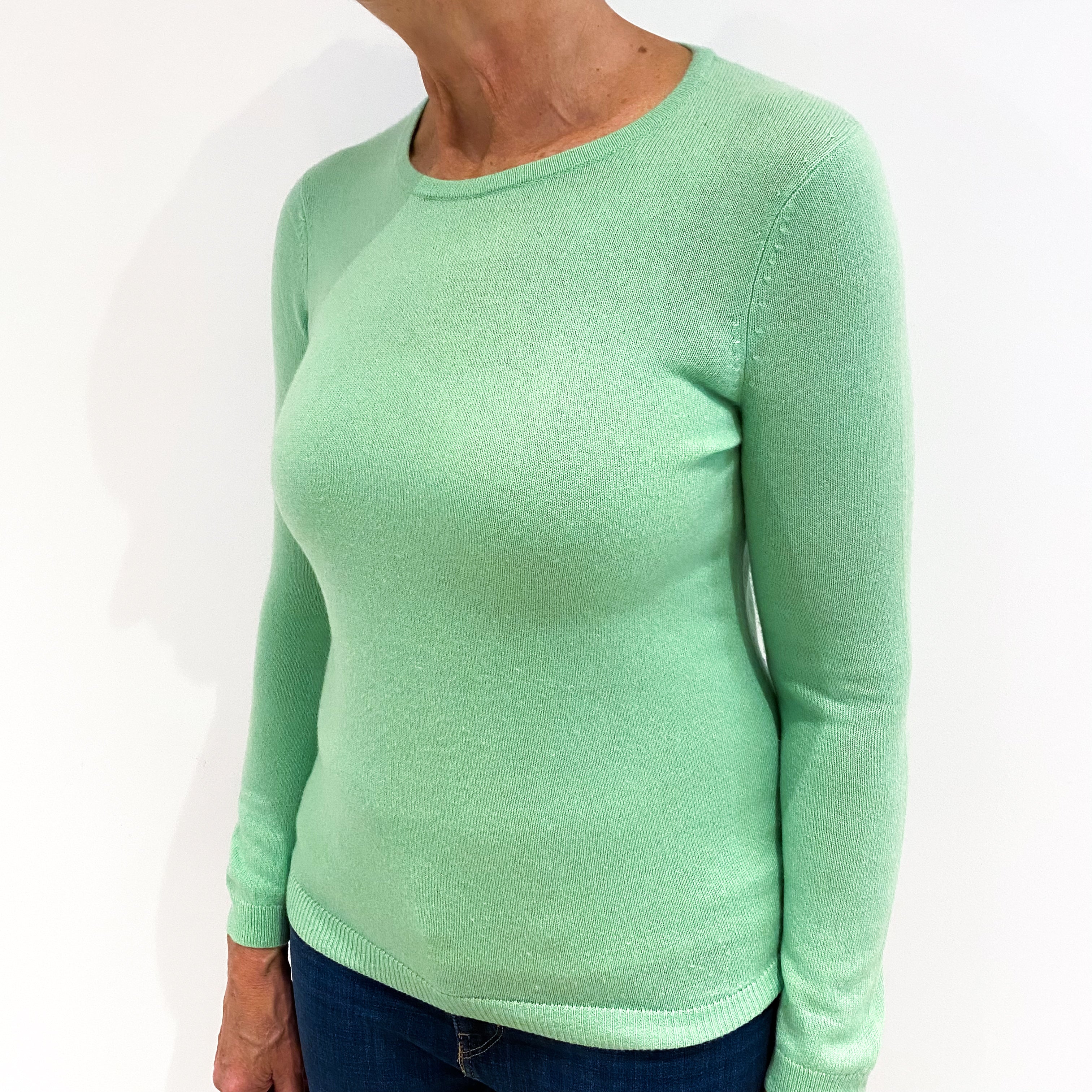 Spring Green Cashmere Crew Neck Jumper Medium