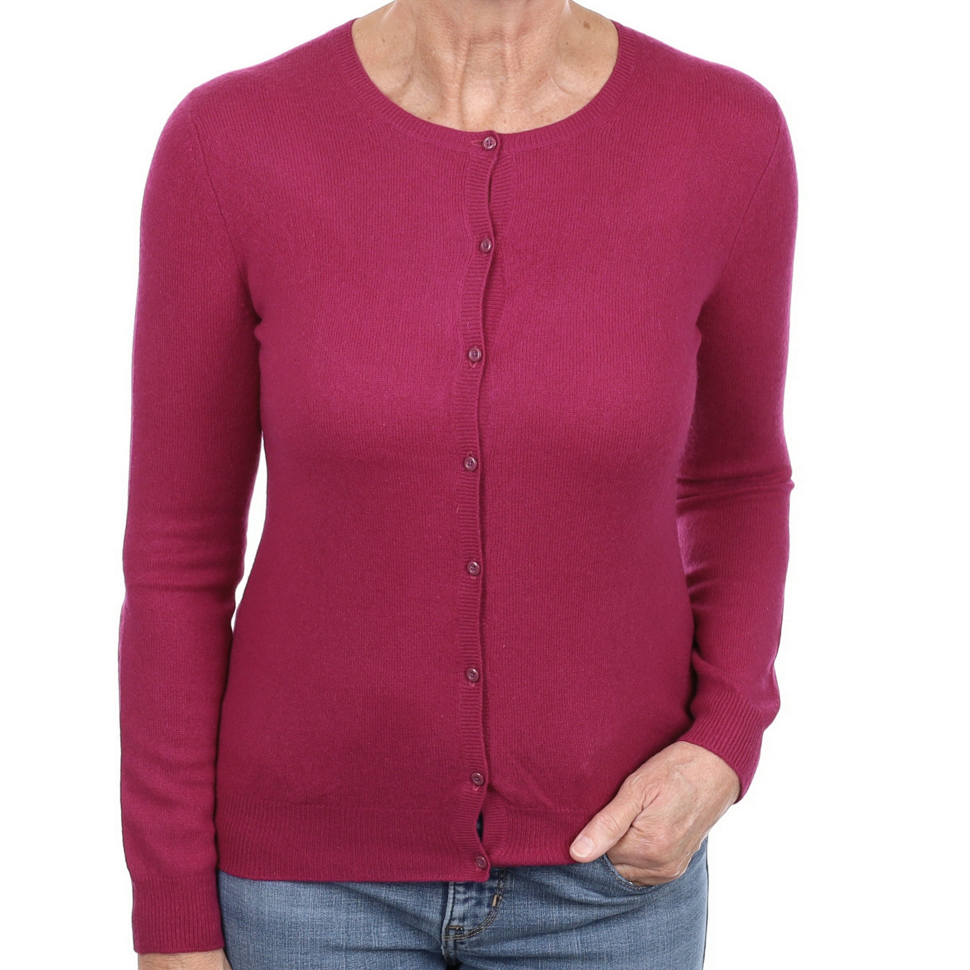 Cherry Pink Cashmere Crew Neck Cardigan Medium