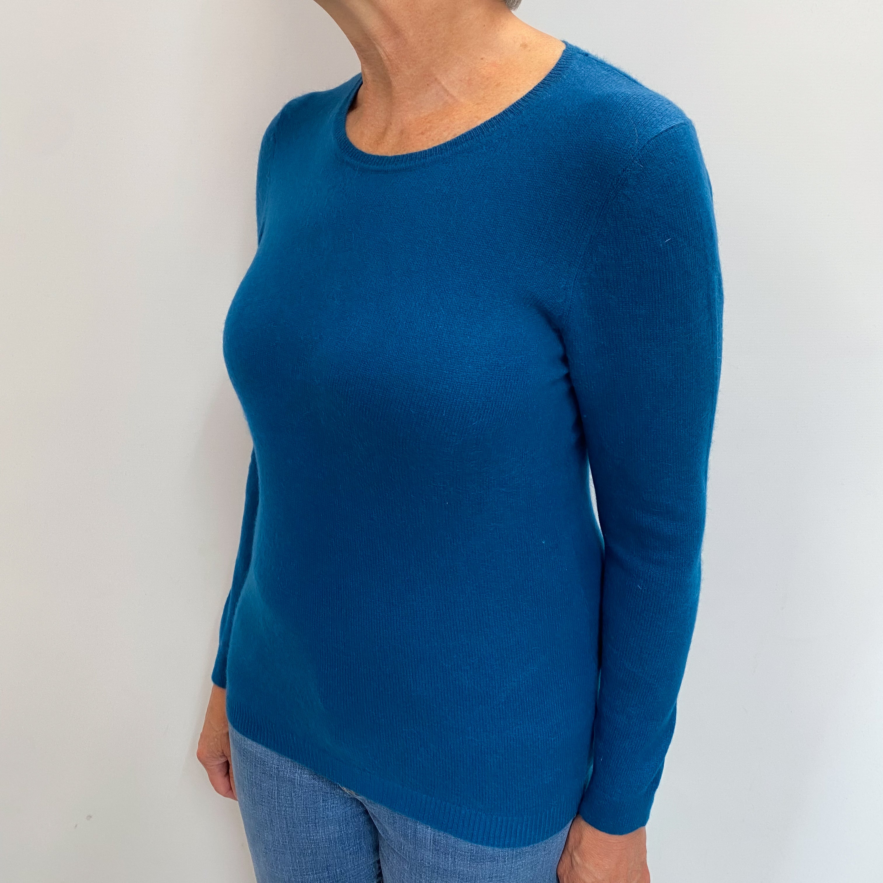 Teal Blue Cashmere Crew Neck Jumper Medium