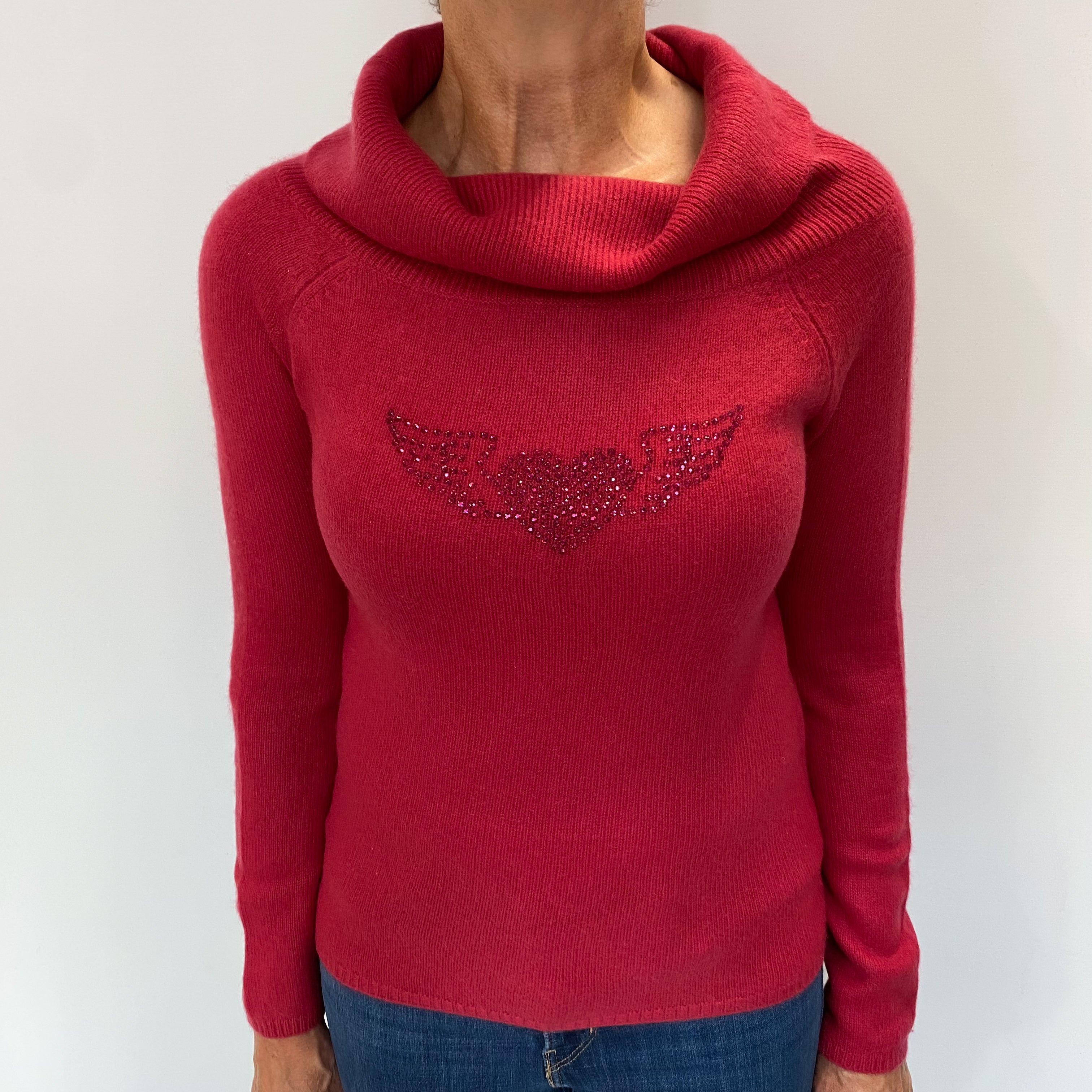 Cranberry Red Cashmere Cowl Neck Jumper Medium