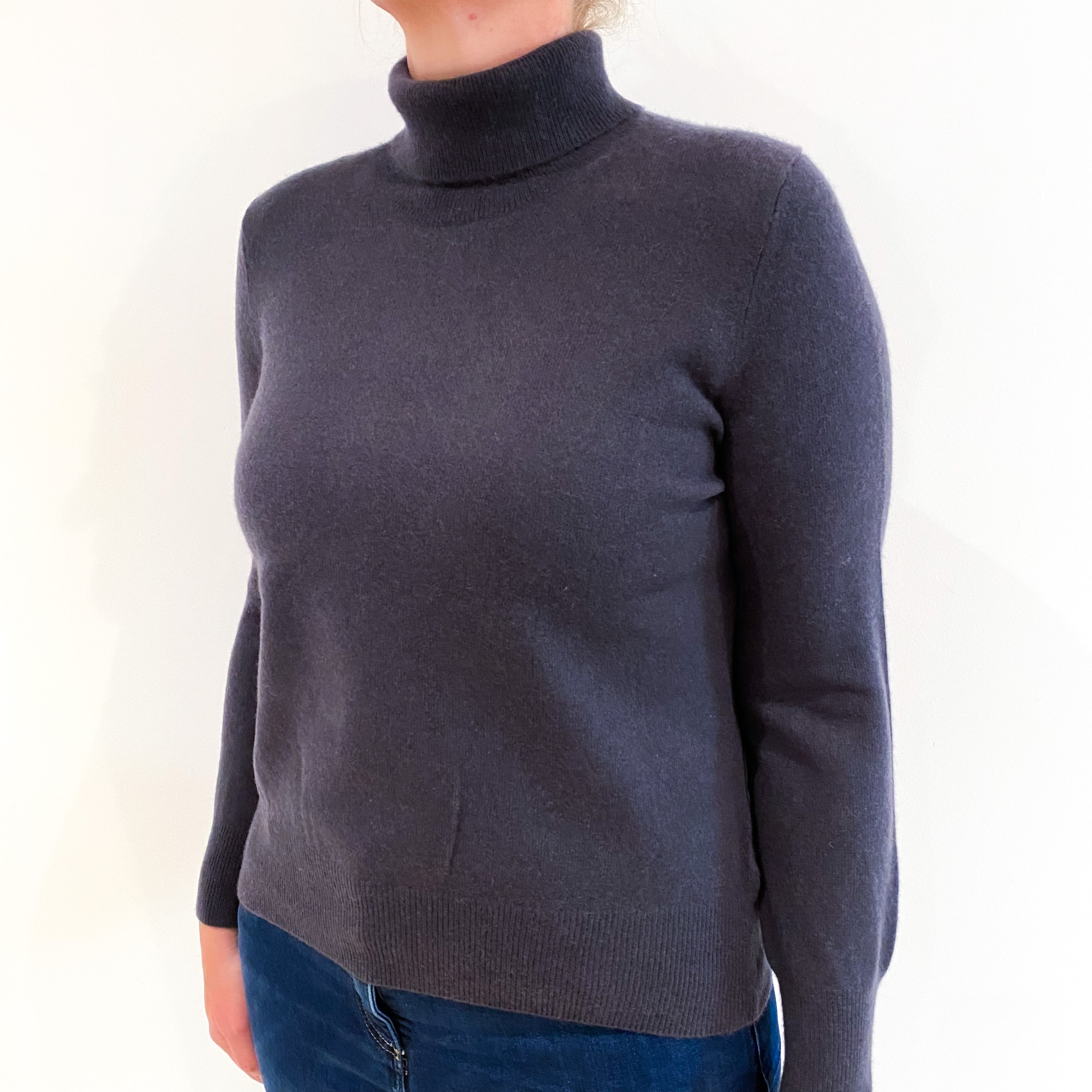 Dark Slate Cashmere Polo Neck Jumper Large