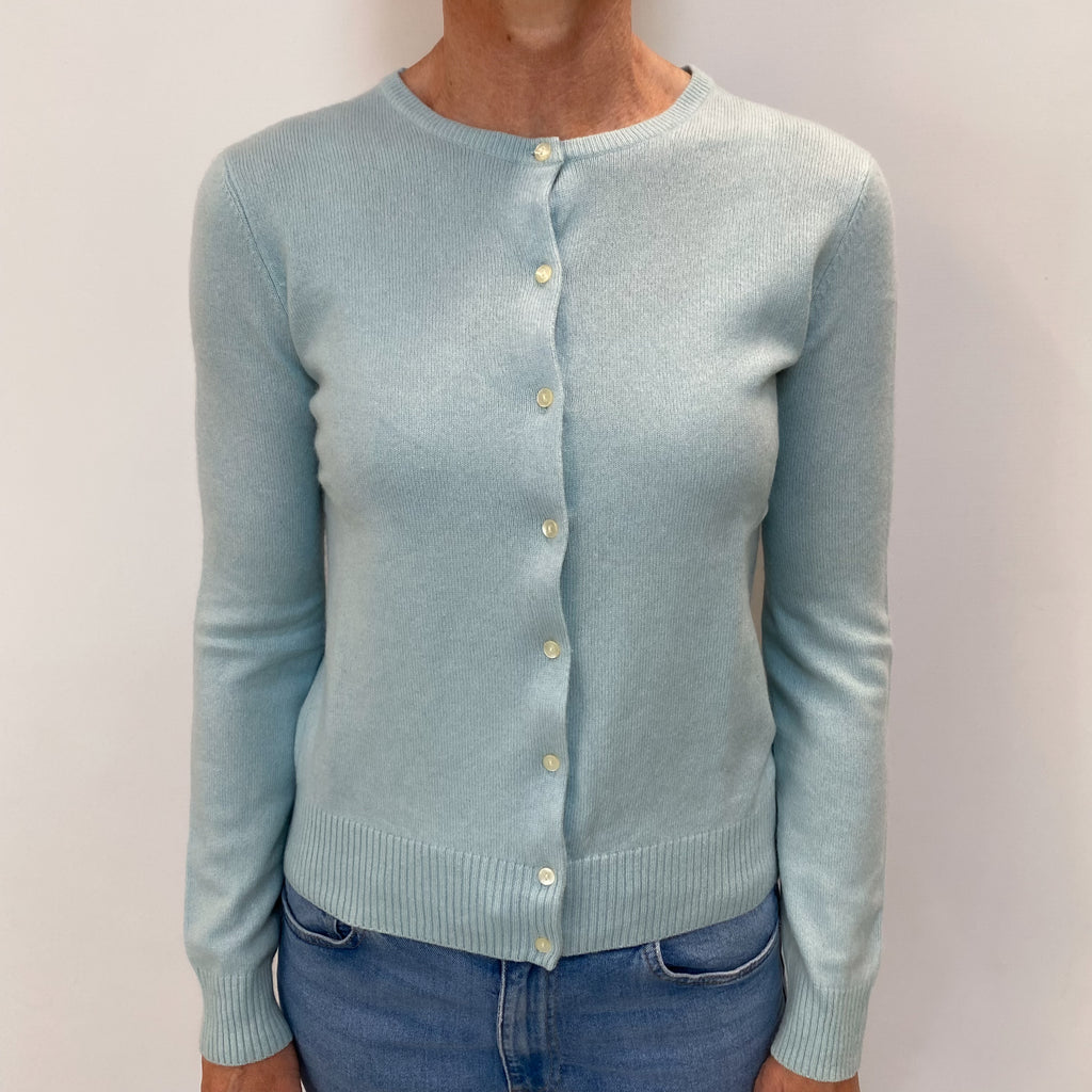 Opal Blue Cashmere Crew Neck Cardigan Small