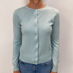 Opal Blue Cashmere Crew Neck Cardigan Small