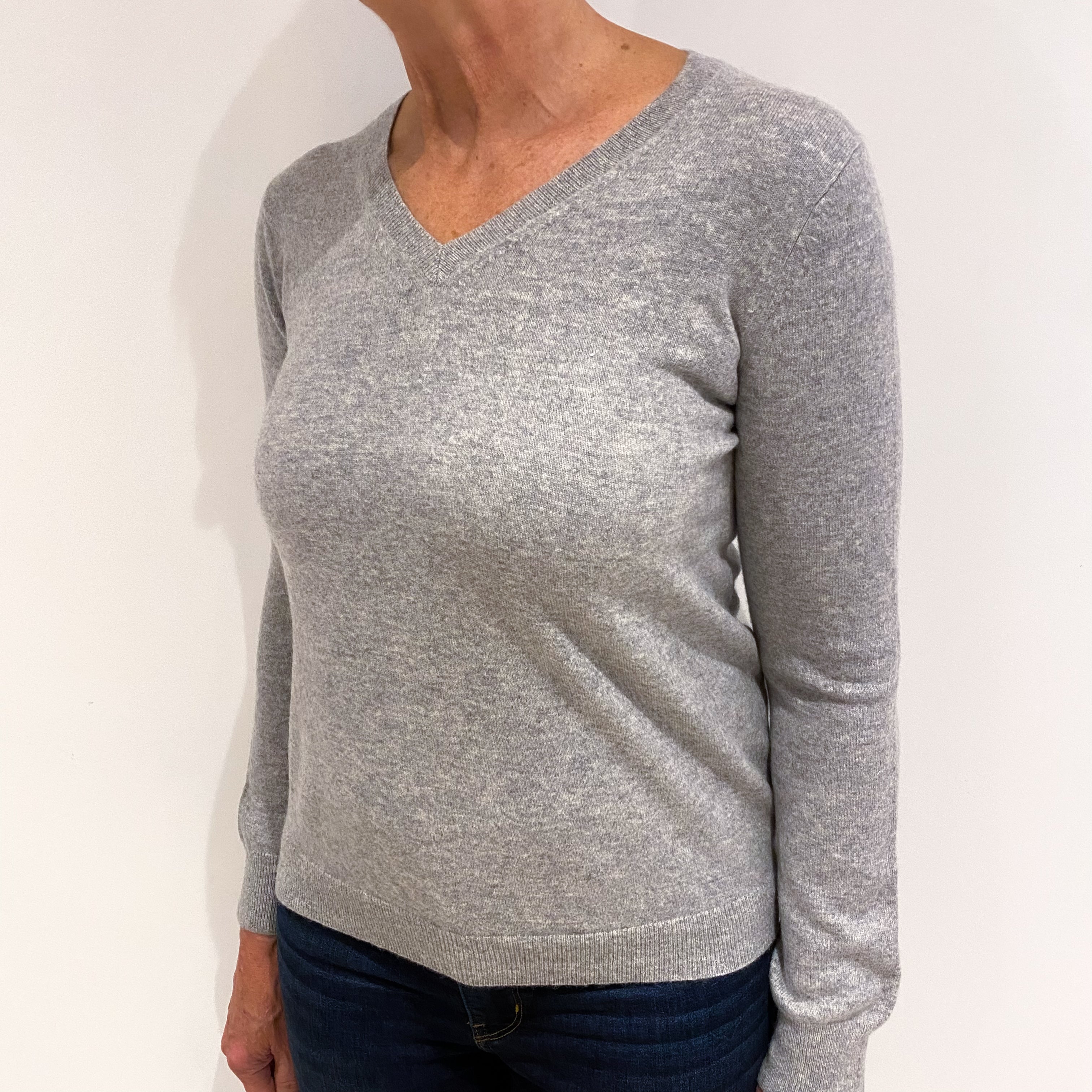 Smoke Grey Cashmere V Neck Jumper Medium