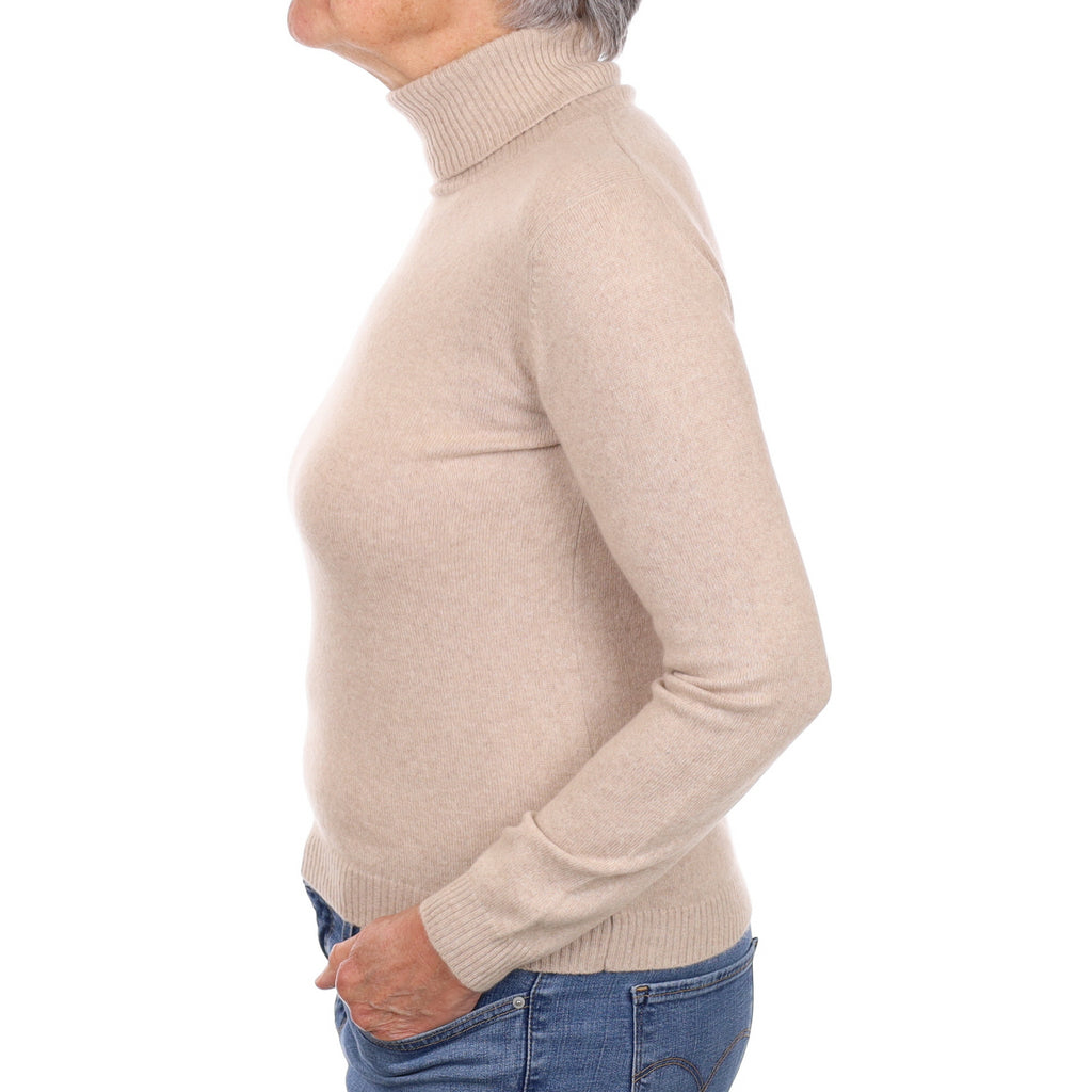 Biscuit Beige Cashmere Polo Neck Jumper Medium