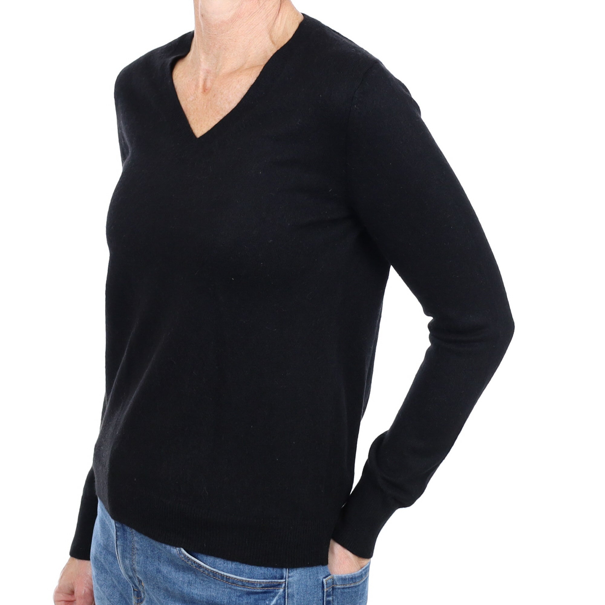 Black Cashmere V Neck Jumper Small