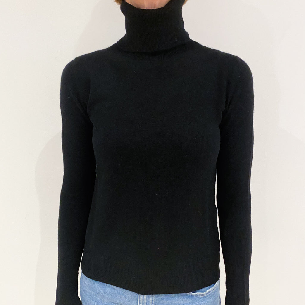 Black Cashmere Polo Neck Jumper Small