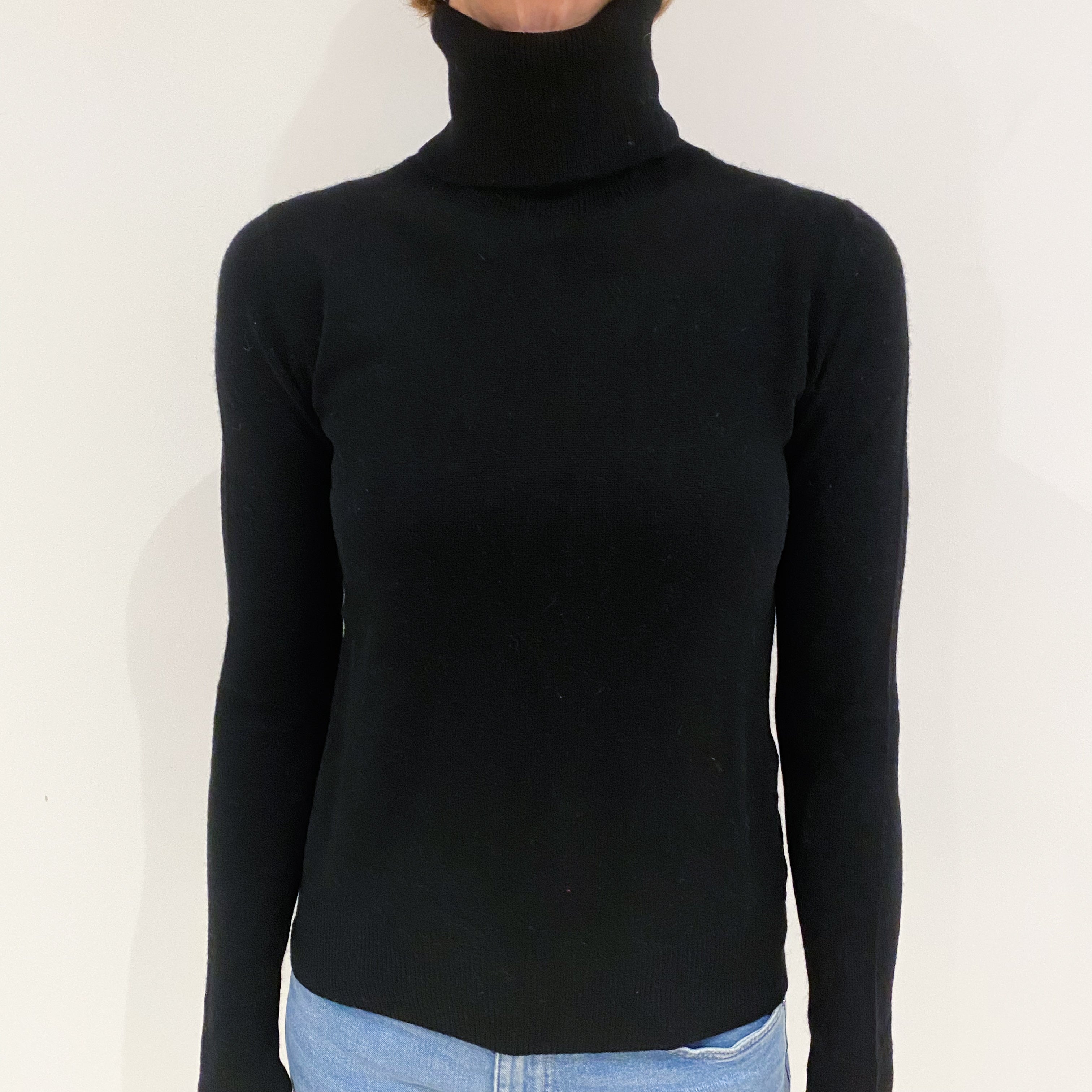 Black Cashmere Polo Neck Jumper Small